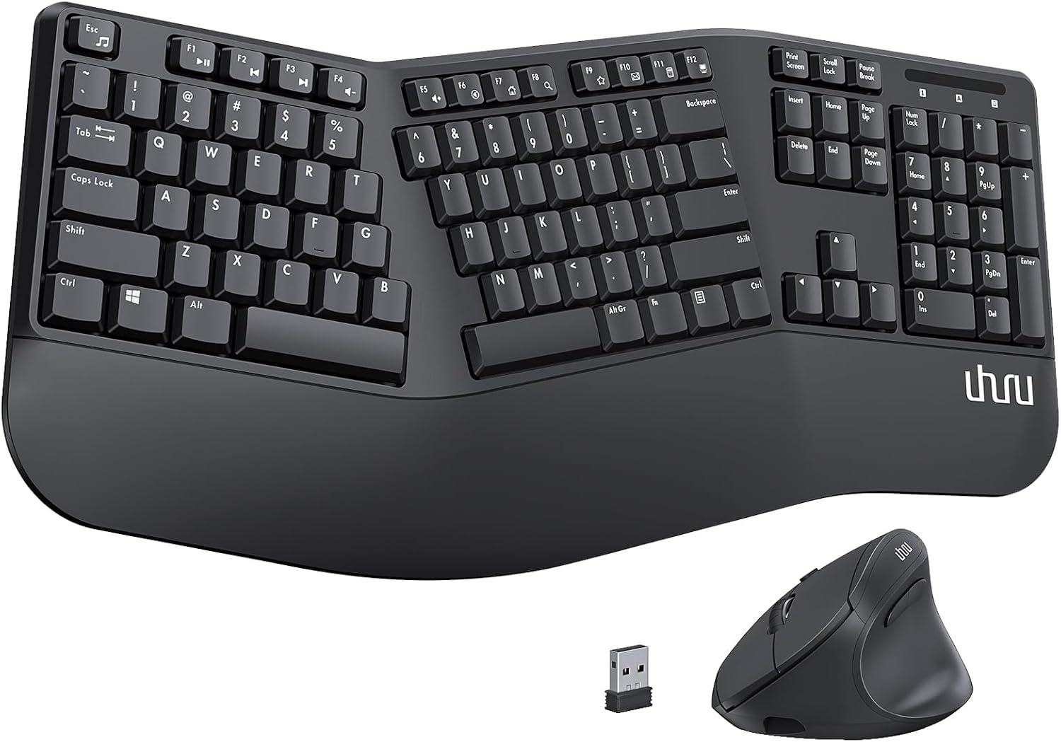 Ergonomic Wireless Keyboard and Mouse - UHURU UEKM-20 Wireless Ergo Keyboard and Mouse Combo with Split Design, Palm Rest, Natural Typing, Compatible with Windows Mac