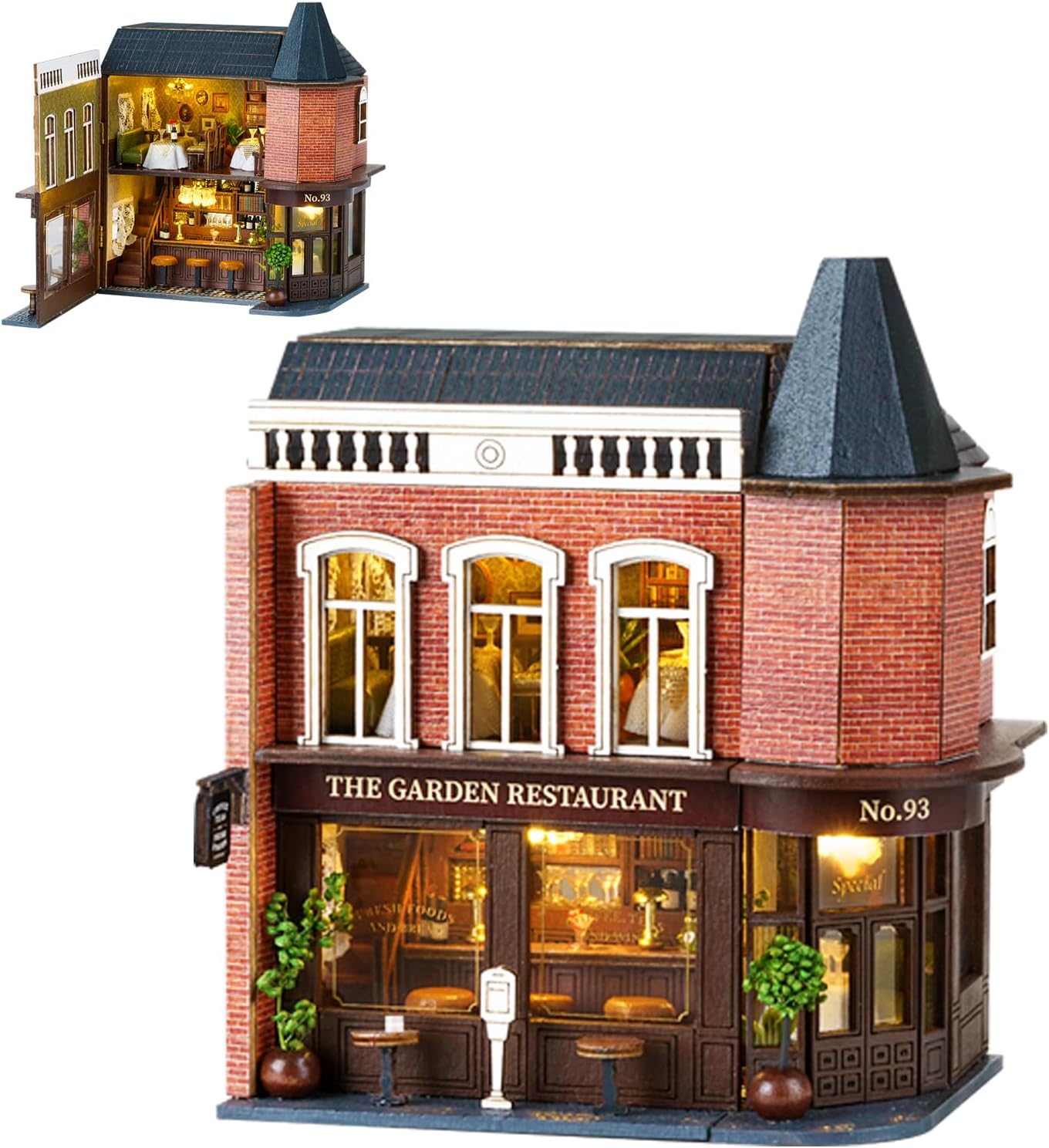 Spilay Dollhouse DIY Miniature Wooden Furniture Kit,Mini Handmade Doll House with LED,1:24 Scale Creative Woodcrafts Gift for Adult Friend