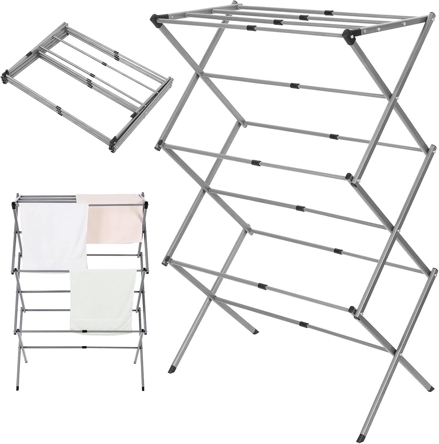 Rainberg 3-Tier Extendable Clothes Airer, Foldable Laundry Rack for Air Drying Clothing, Suitable For Indoors & Outdoors, Space Saving Washing Line, Expands 40-73cm Wide.