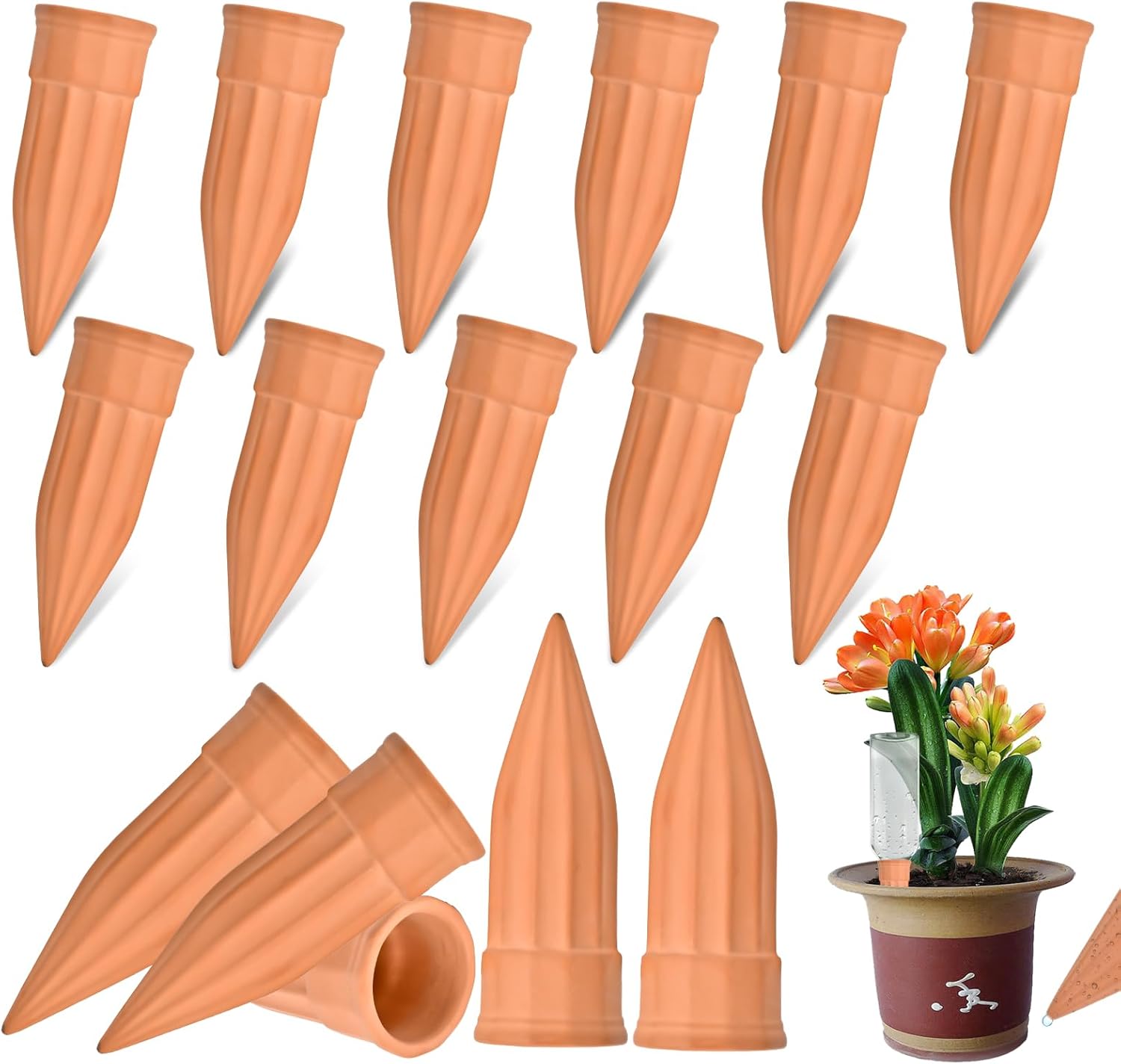 16 Pack Terracotta Plant Waterers - Self Watering Spikes and Watering Stakes for Automatic Watering, Slow Release Watering Devices for Vacation Plant Watering, Ideal for Indoor & Outdoor Plants
