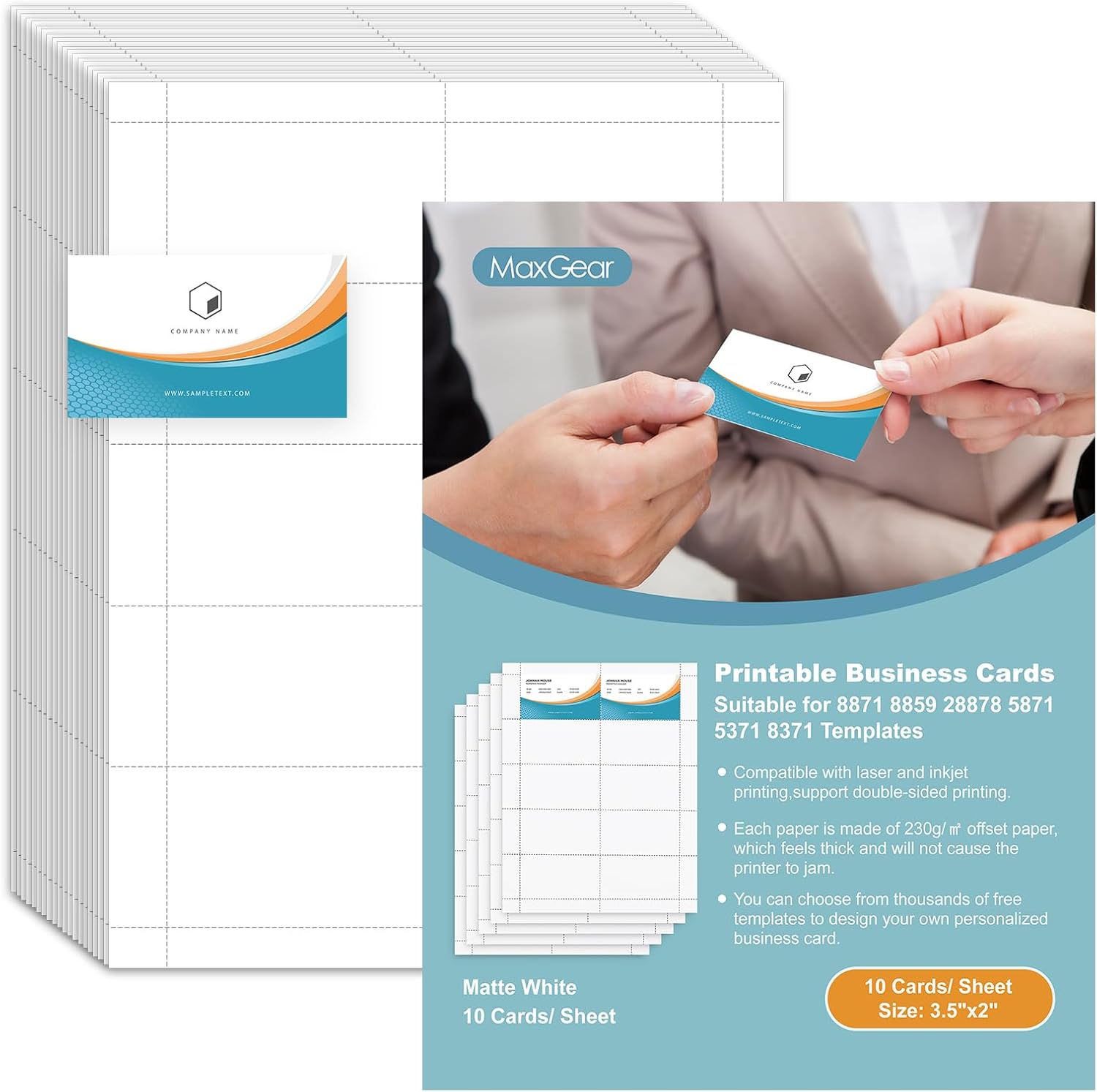 MaxGear Blank Business Cards 200 Printable Business Card, 3.5 x 2 Thick Card Pape Compatible with Laser & Inkjet Printer, Double-Sided Printing, Heavyweight, Matte White Paper, 10 Cards/Sheet (8871)