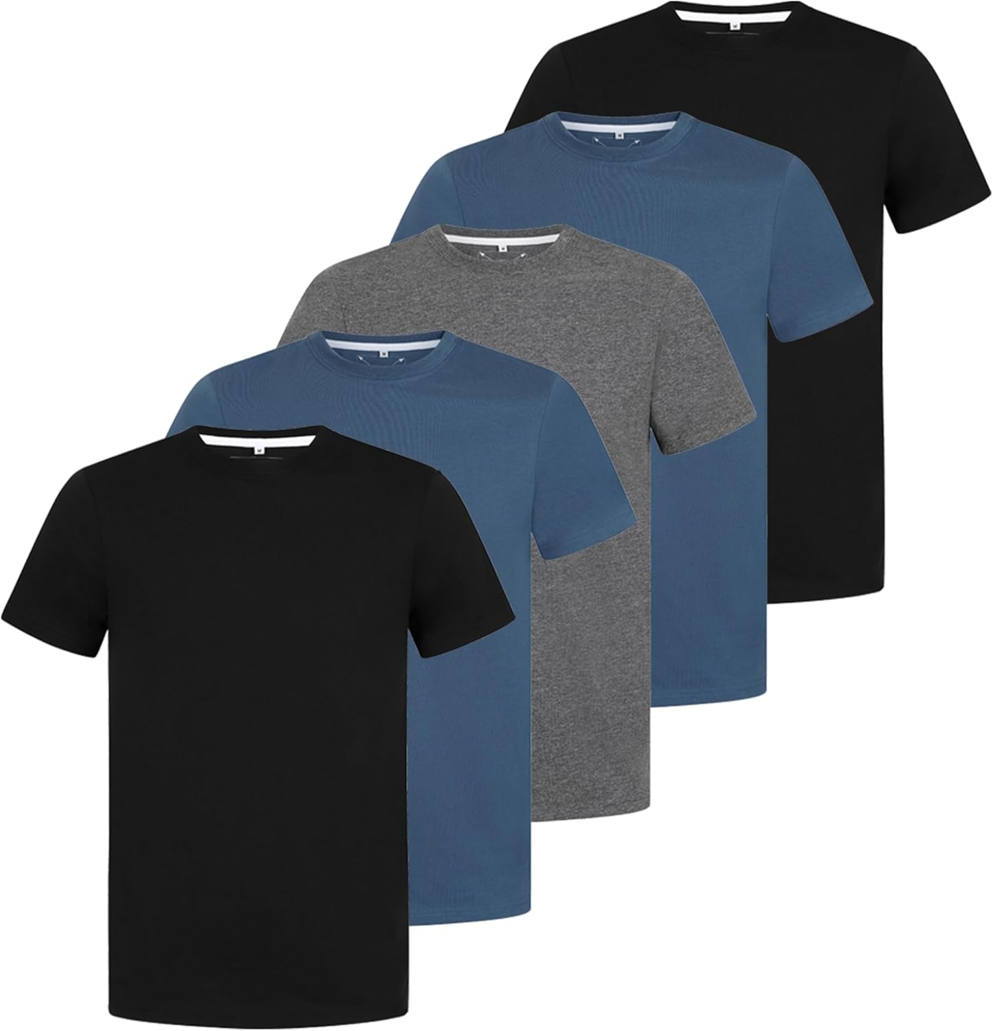 Mens Plain T-Shirts 5 Pack Short Sleeve Crew Neck Cotton Boys Undershirts Running Gym Sport Tees Workwear Workout Tees for Men Non Iron