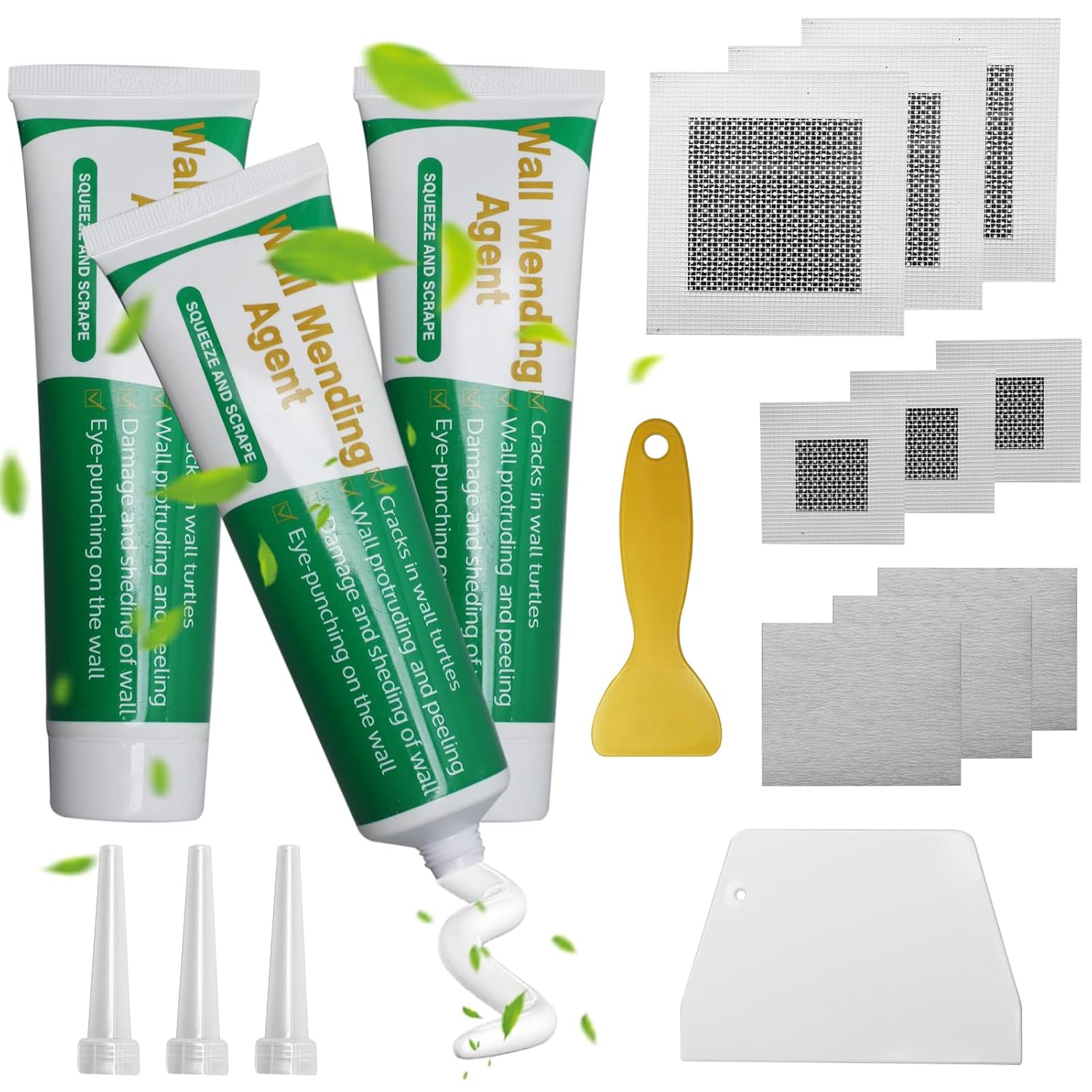 Quick Dry Wall Repair Kit, 3 Pcs Non-Toxic Plaster Filler, Wall Repair Cream, Wall Mending Agent Wall Hole Fix for Cracks Holes Graffiti Ceiling Wall Spackle with Scraper & Sandpaper