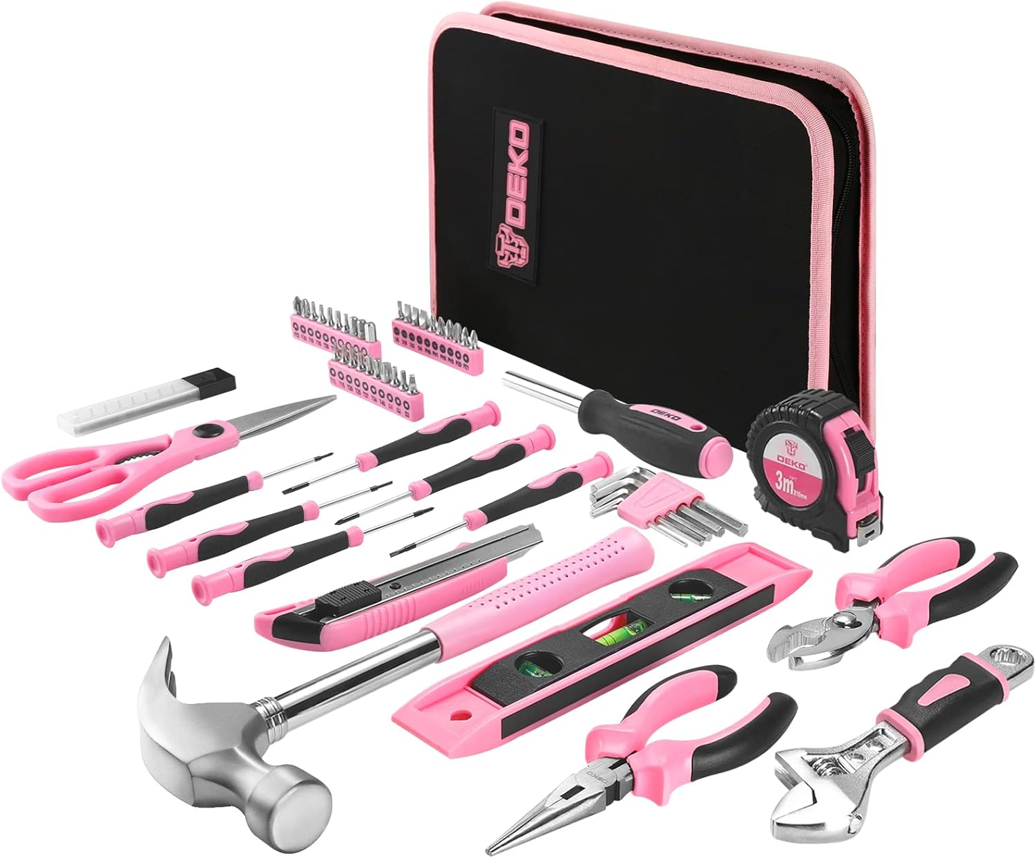 Pink Tool Set 110 Piece Household Tool Kit,Ladies Portable Tool Set with Easy Carrying Pouch, Perfect for DIY Projects, Home Maintenance