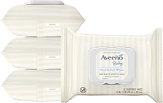 Aveeno Baby Hand & Face Cleansing & Moisturizing Wipes with Oat Extract and Aloe, Fragrance-Free Wipes for Sensitive Skin, Free of Sulfates, Alcohol, Parabens, and Dyes, 25 ct (Pack of 4)