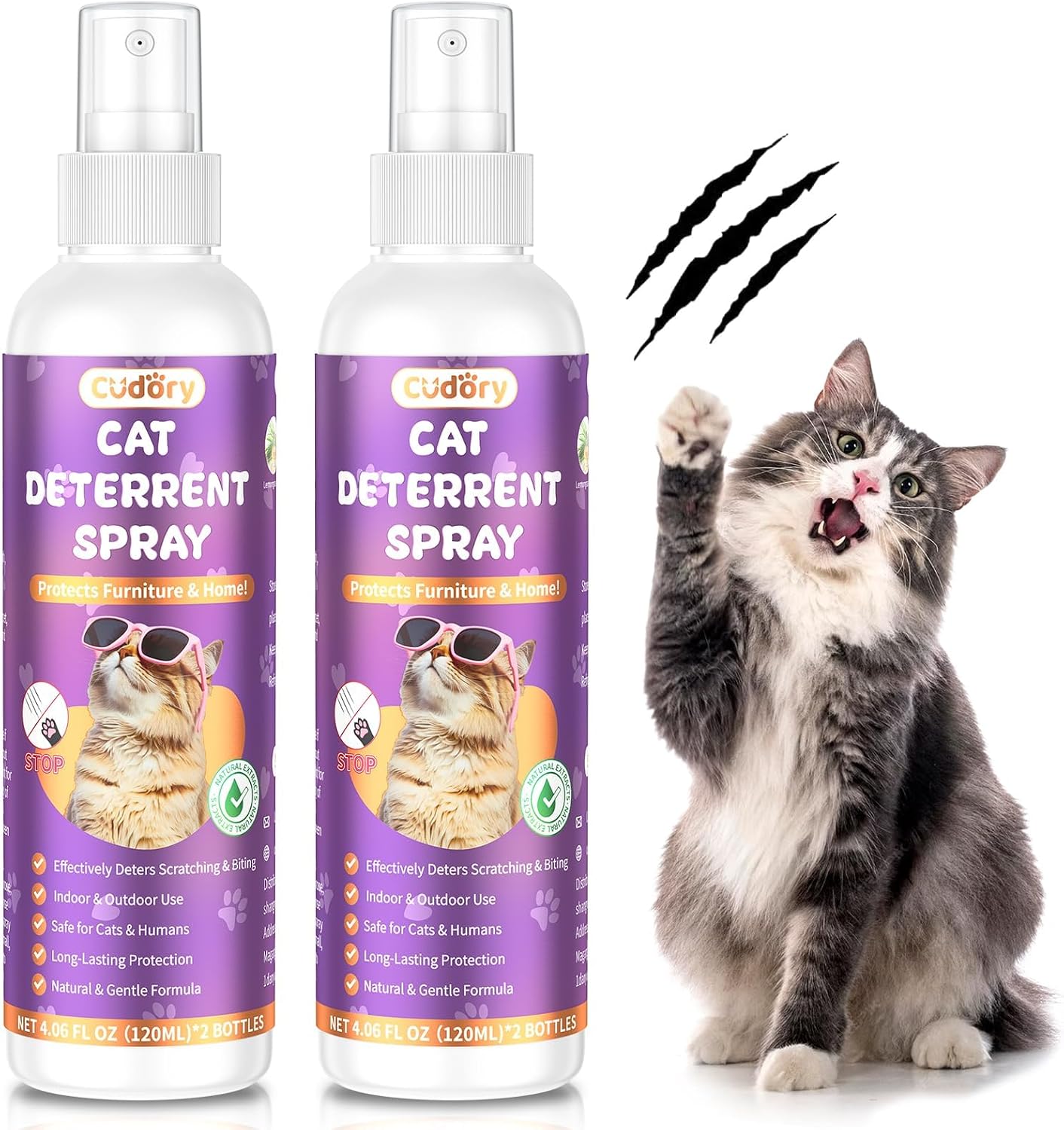 2 Pack Cat Deterrent Spray Indoor & Outdoor– Cat Repellent Spray for Scratching & Marking – Anti-Scratch Deterrent for Furniture, Walls, Cords & Plants – Cat Spray for Training & Behavior Correction