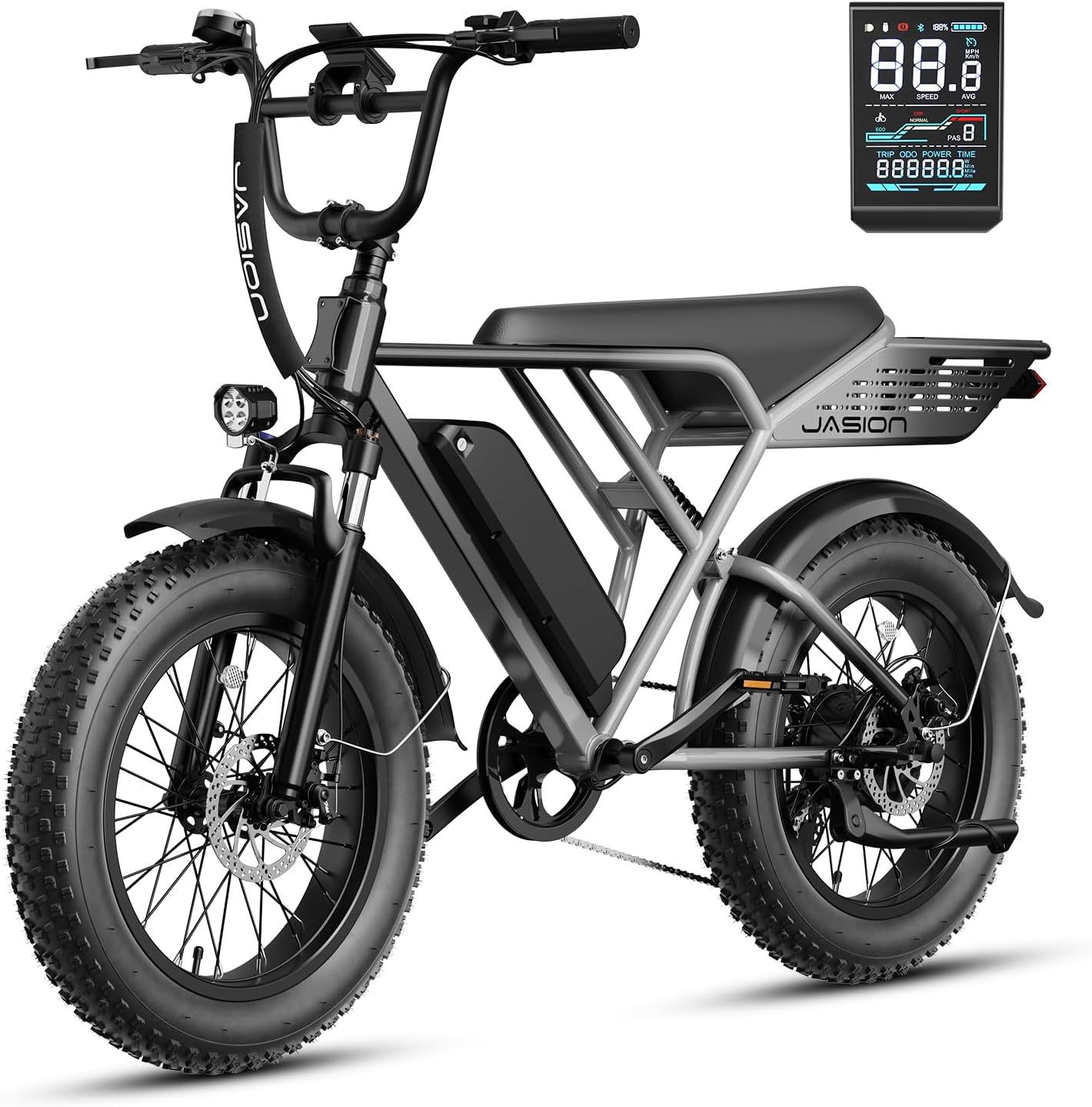 Jasion RetroVolt Electric Bike for Adults, 1500W/2000W Peak - 30/38MPH Electric Dirt Bike, 48V-52V, 13AH/20AH Battery, 65/90Miles Max Range Electric Motorcycle, 20'' X 4'' Fat Tire All-Terrain E-Bike