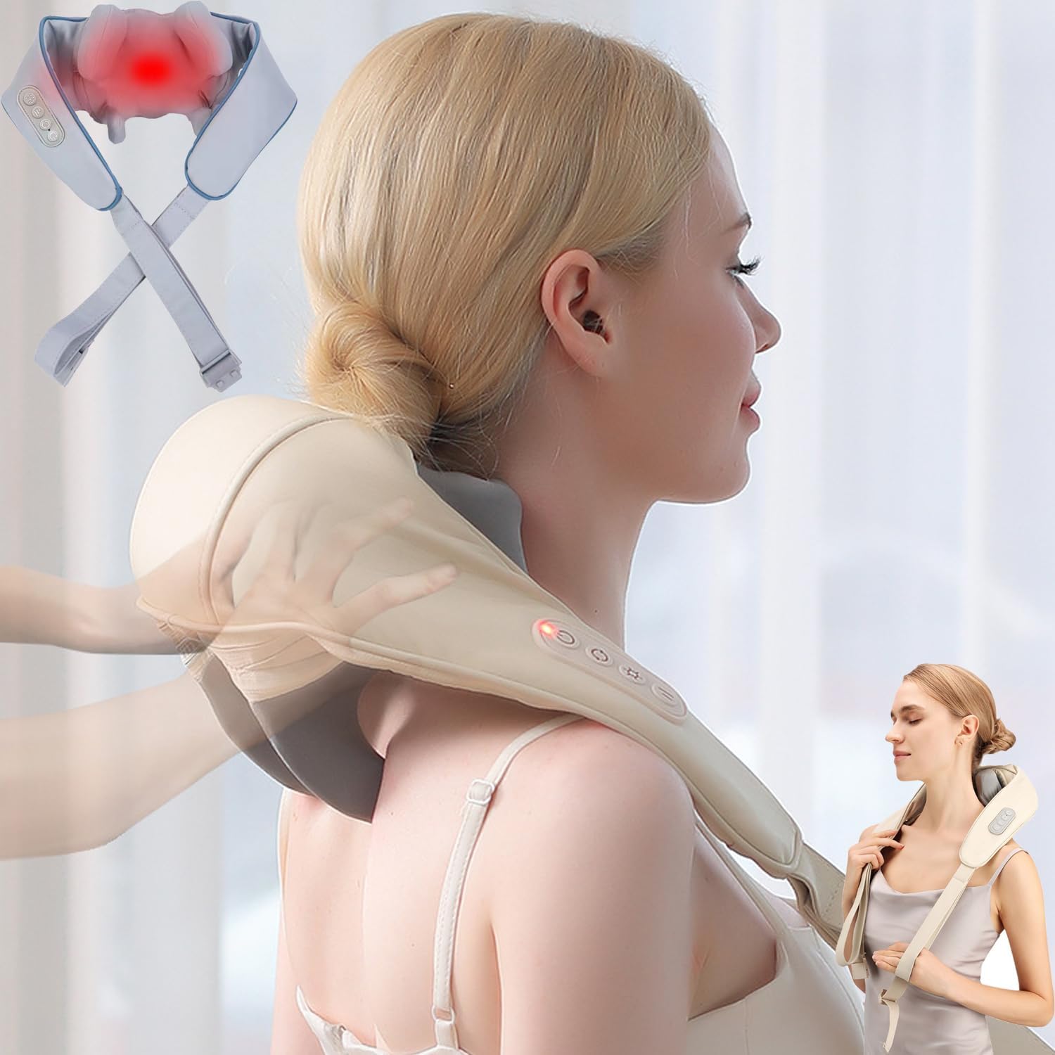 Therapexa Neck & Shoulder Massager with Heat - 6D Shiatsu Deep Tissue Kneading, Thera Pexa Neck Massager, Portable Cordless, Full Body Massager for Muscle Pain Relief, Deep Tissue Relaxation (Gray)