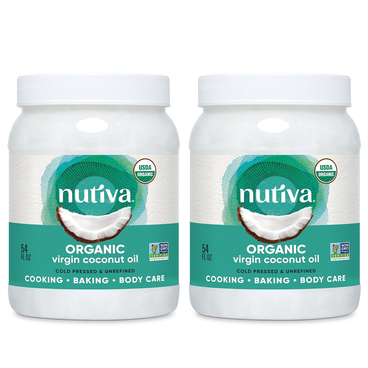 Nutiva Organic Coconut Oil 54 fl oz, Cold-Pressed, Unrefined Cooking Oil, Natural Hair Oil, Skin Oil, Massage Oil, USDA Organic, Extra Virgin Coconut Oil (Aceite de Coco) (Pack of 2)