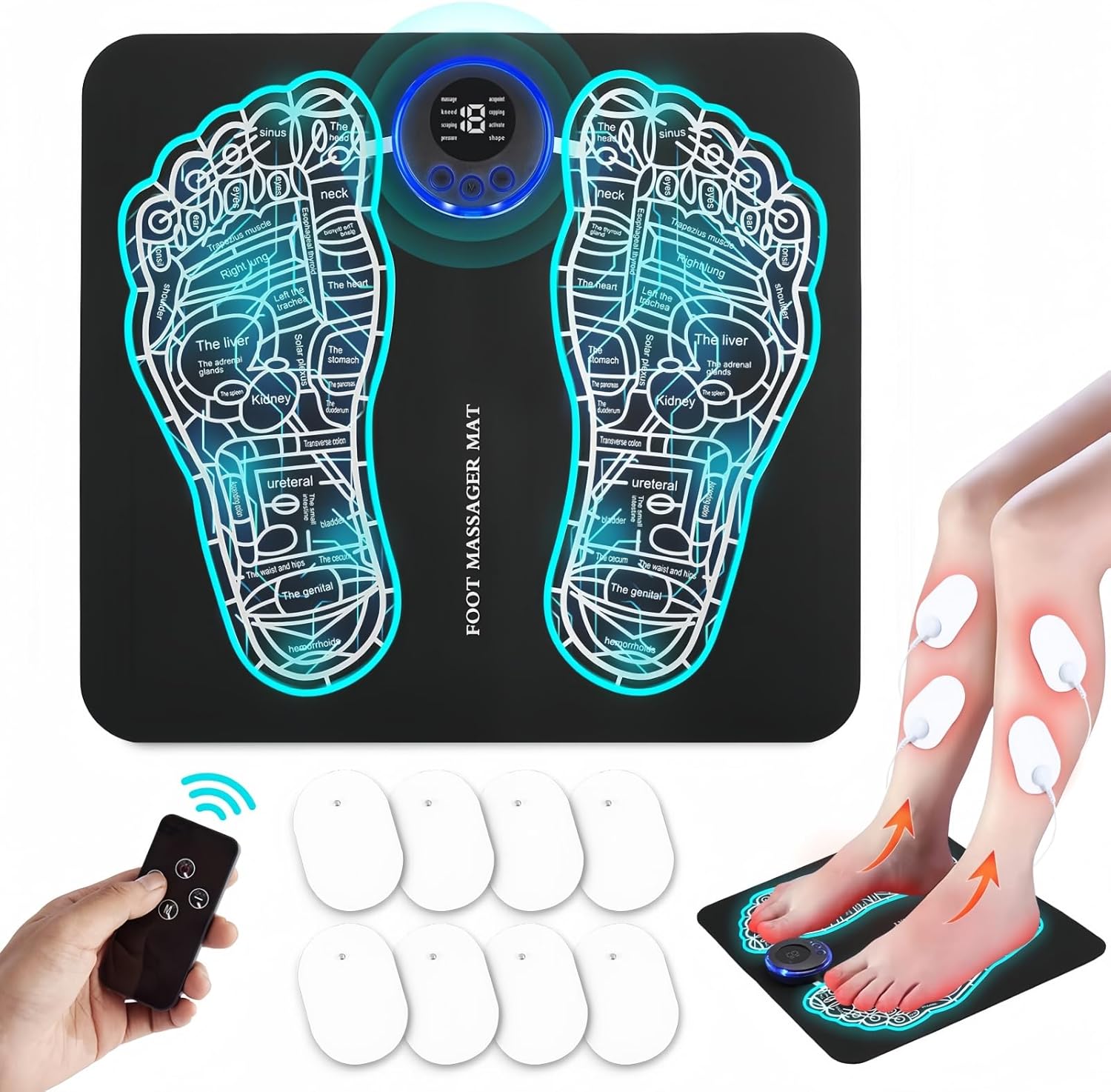 2025 Upgraded EMS Foot Massager for Muscle Relaxation, Tens Machine for Pain Relief, Upgrade Multi-Functional for Foot, Back & Leg Massager, LCD Display with 8 Modes 19 Intensities, Remote Control