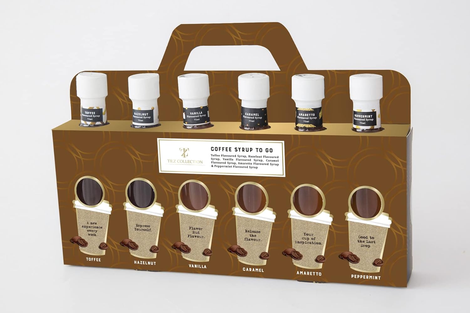 Birthday Gift Coffee Syrup Set - 6 Pack Syrups For Coffee Drinks, 6 Flavoured Gift Set, Vanilla, Caramel, Toffee, Hazelnut, Amaretto, And Peppermint, Hot Chocolate Syrup