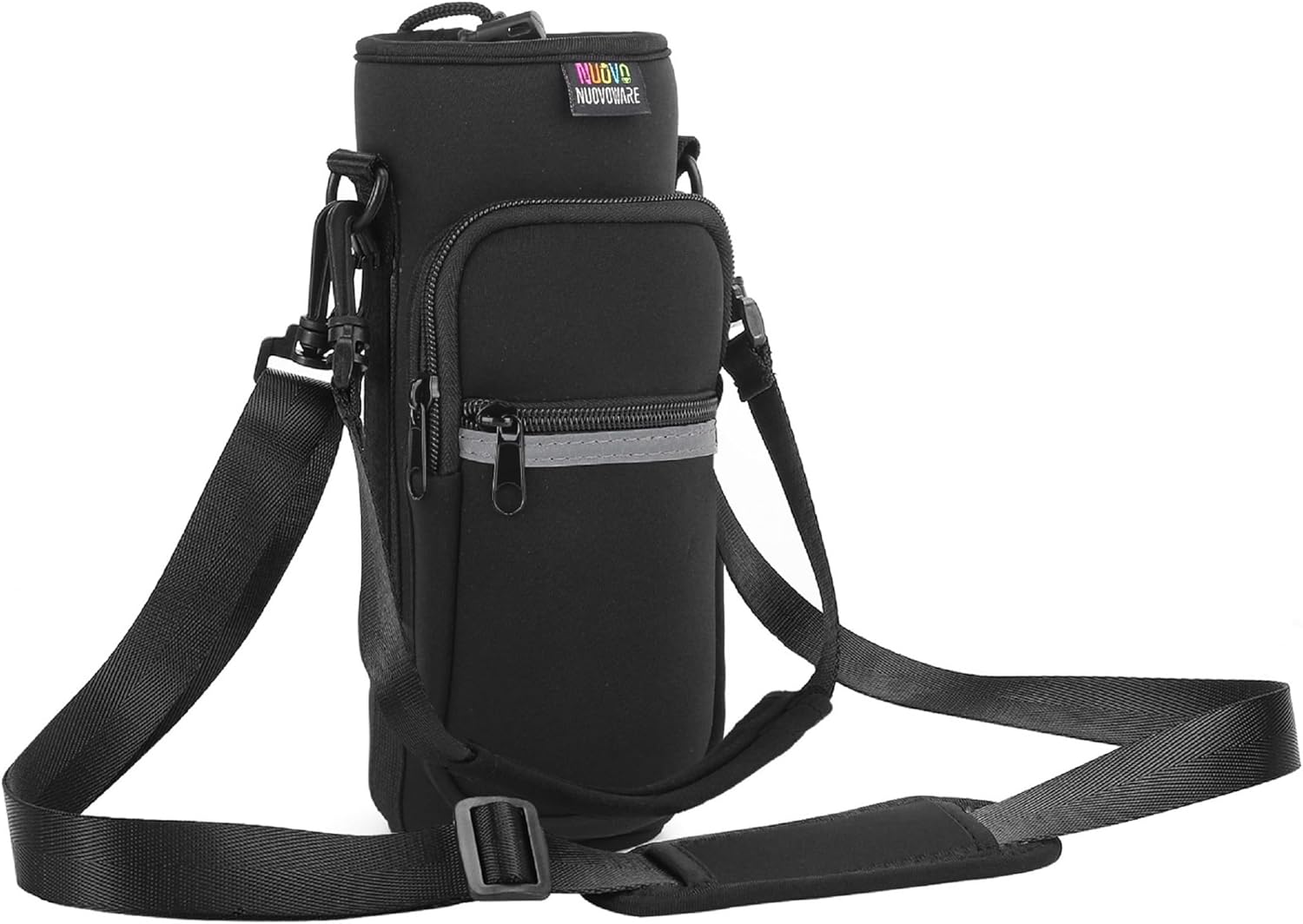 Nuovoware Water Bottle Carrier Bag, 25oz/32oz Bottle Pouch Holder, Adjustable Shoulder Hand Strap 2 Pocket Sling Neoprene Sleeve Sports Accessories for Hiking Travelling - Black