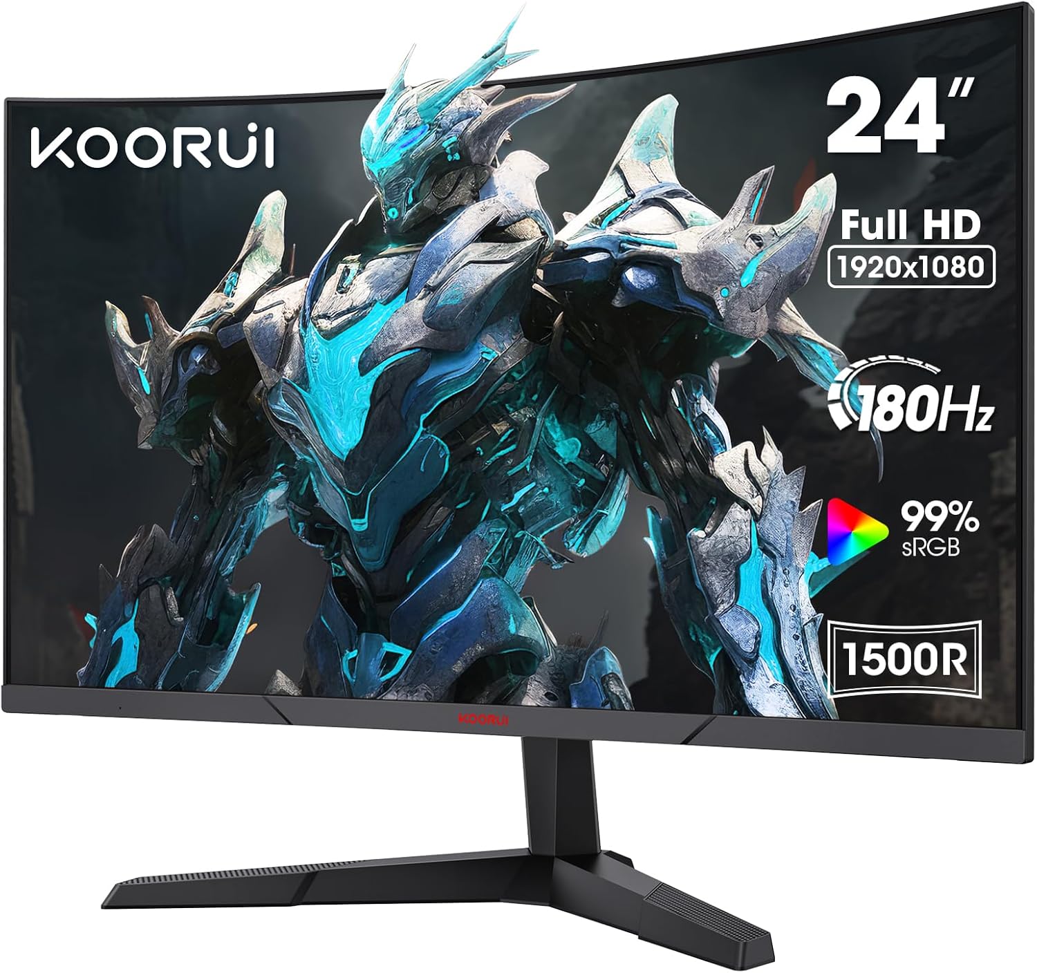 KOORUI 24 Inch Gaming Monitor, 180Hz Curved Monitors, FHD 1080P VA 1ms 1500R PC Monitors with Adaptive Sync, HDMI X2-DP, VESA Compatible, Tilt Adjustable, Eye Care