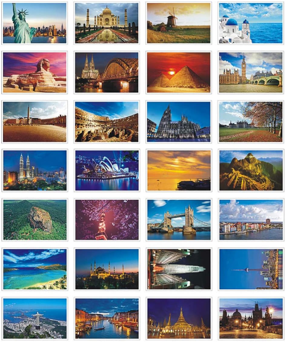 HOSTEESSCHOICE Beautiful Postcard set of 30 Post card variety pack World travel sites,4 x 6 Inches, world B