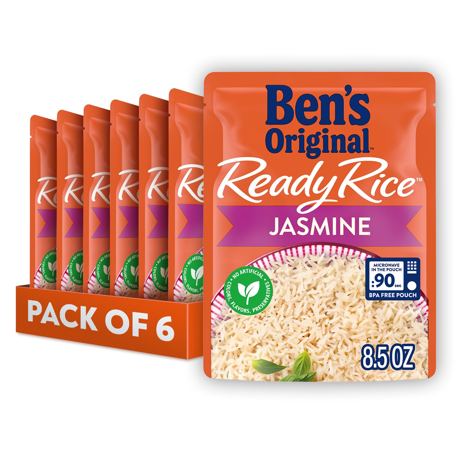 BEN'S ORIGINAL Ready Rice Jasmine Rice, Easy Dinner Side, 8.5 OZ Pouch (Pack of 6)