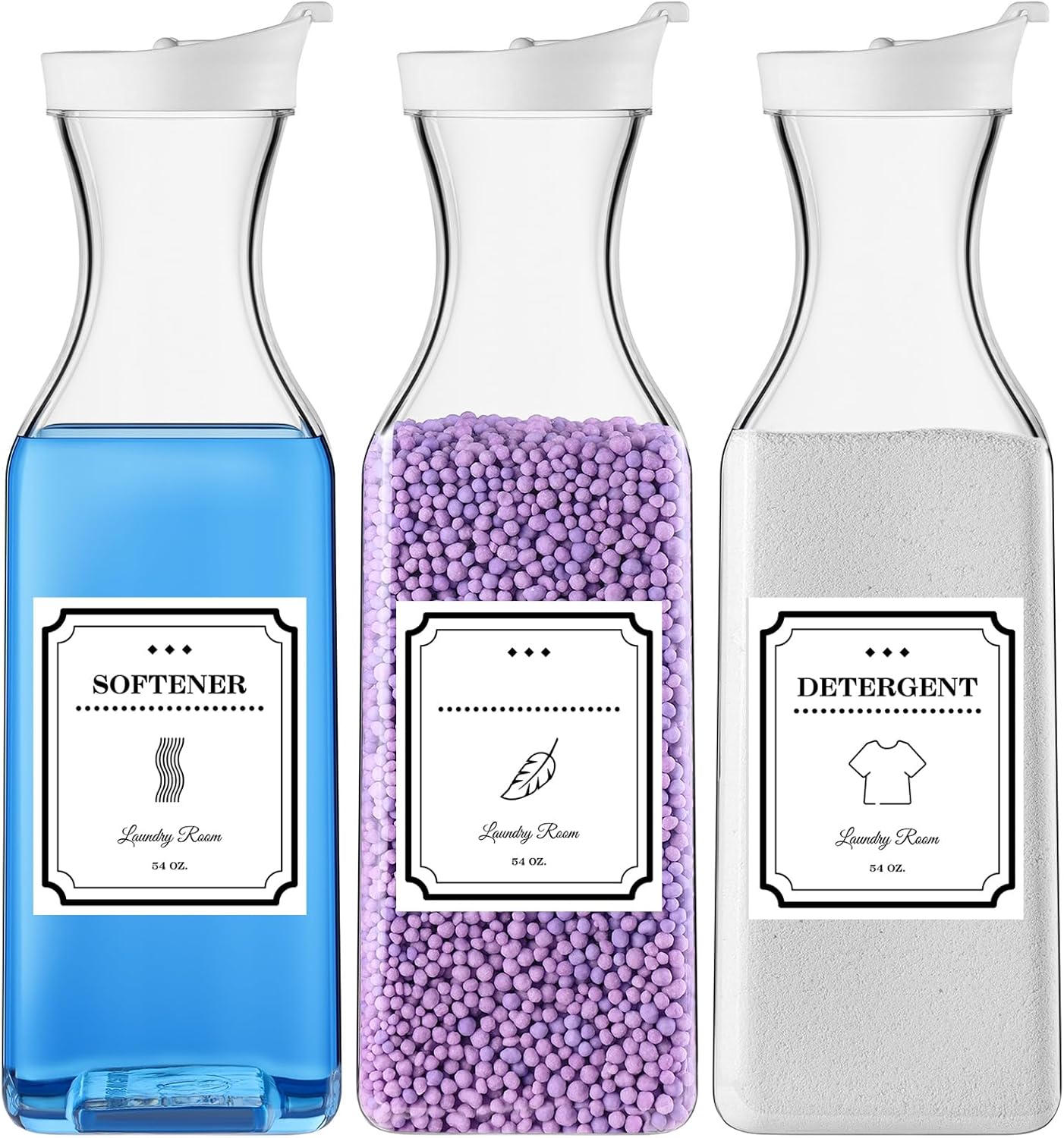 Laundry-Detergent-Dispenser,54oz Fabric Softener Dispenser,Plastic Liquid Laundry Detergent Container,Laundry Detergent Organizer for Laundry Room Organization with 4 Labels,3 Pack