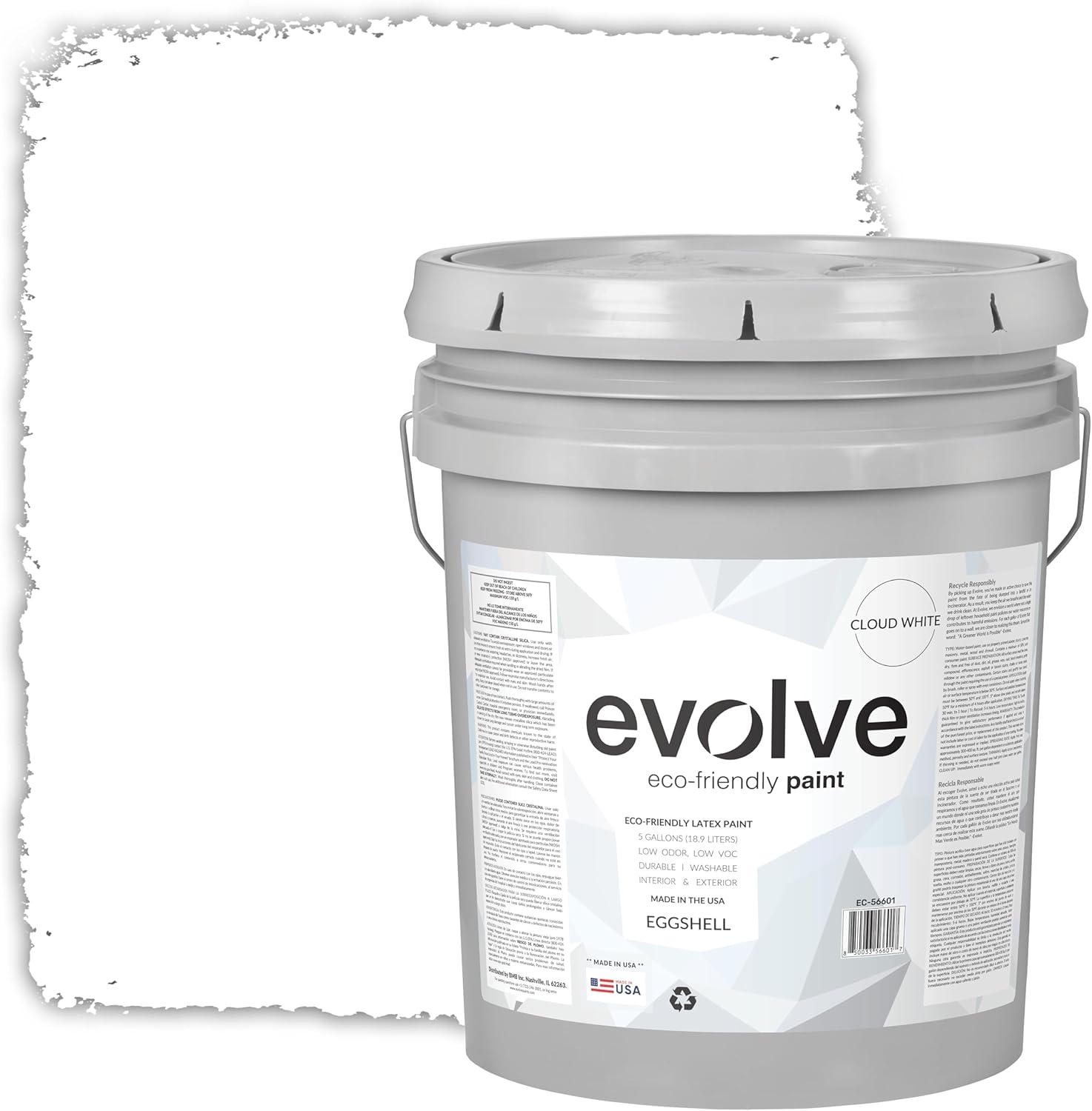 EVOLVE Paint & Primer: Environment-friendly, Low Sheen with One-coat Coverage for Interior & Exterior surfaces (Cloud White, 5-Gallon)