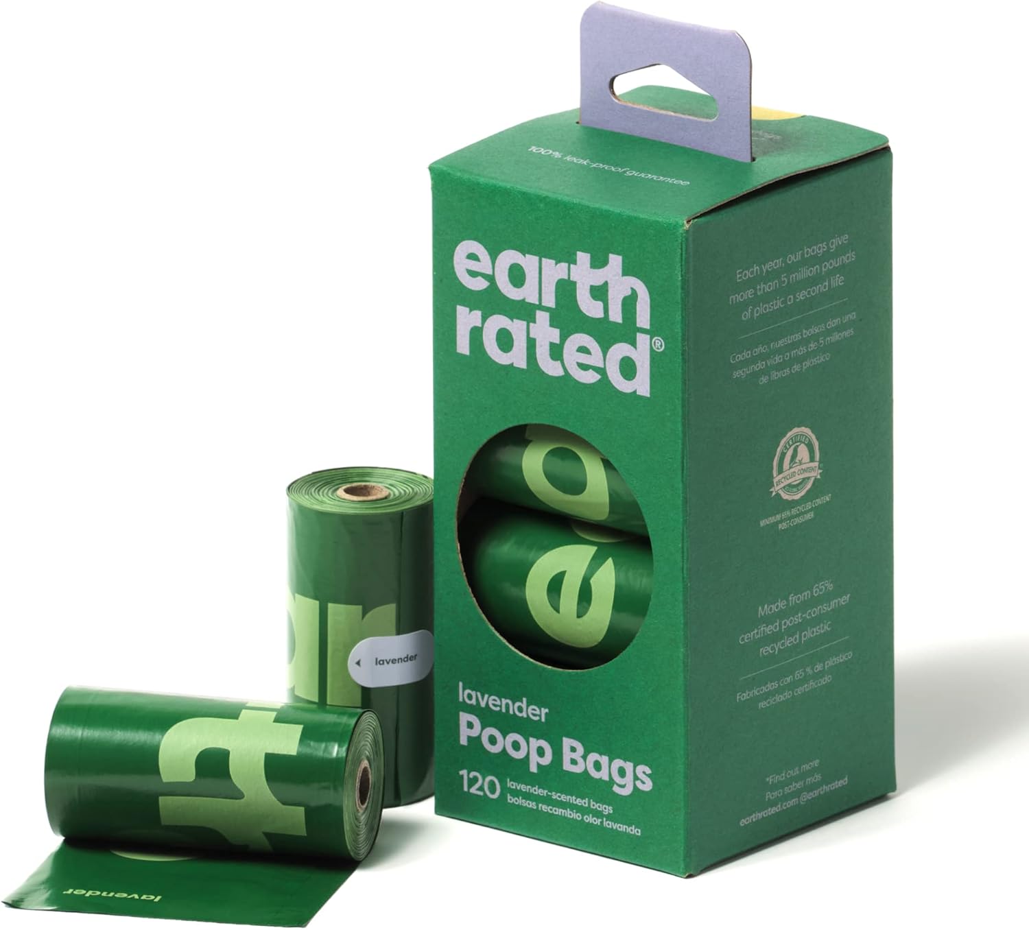 Earth Rated Dog Poo Bags, Guaranteed Leak Proof and Extra Thick Waste Bag Refill Rolls For Dogs, Lavender Scented, 120 Count