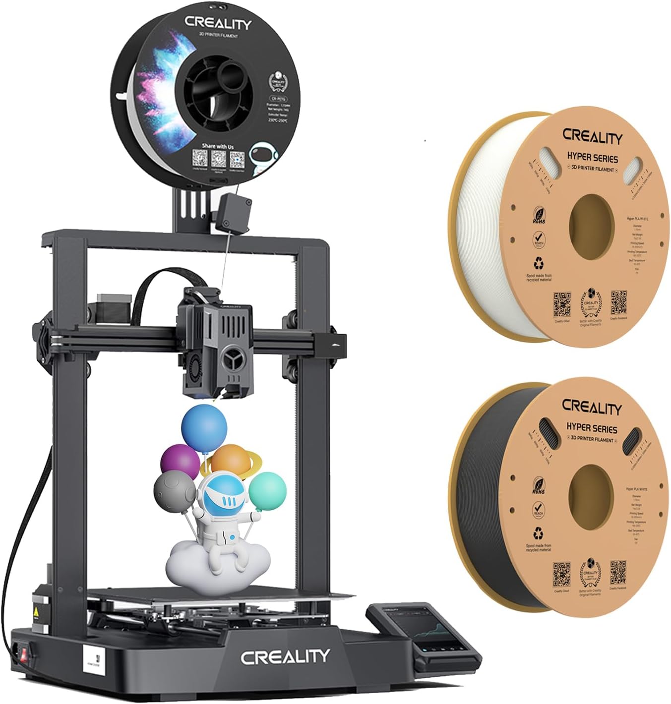 Creality Ender 3 V3 KE 3D Printer Up to 500mm/s Printing Speed, 1kg x 2 Pack High Speed PLA Included, 60W Ceramic Heater Hotend, X-axis Linear Rail & Dual Fans, Creality OS Smart Control,220x220x240mm