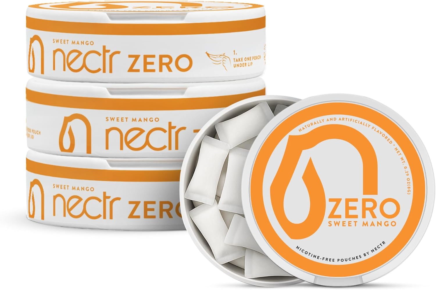 Nectr Energy Zero Pouches - No Caffeine, No Sugar, Zero Calories Mini Pouches for Oral Fixation and Stress Relief - 4 Pucks of 20 - Sweet Mango Flavor