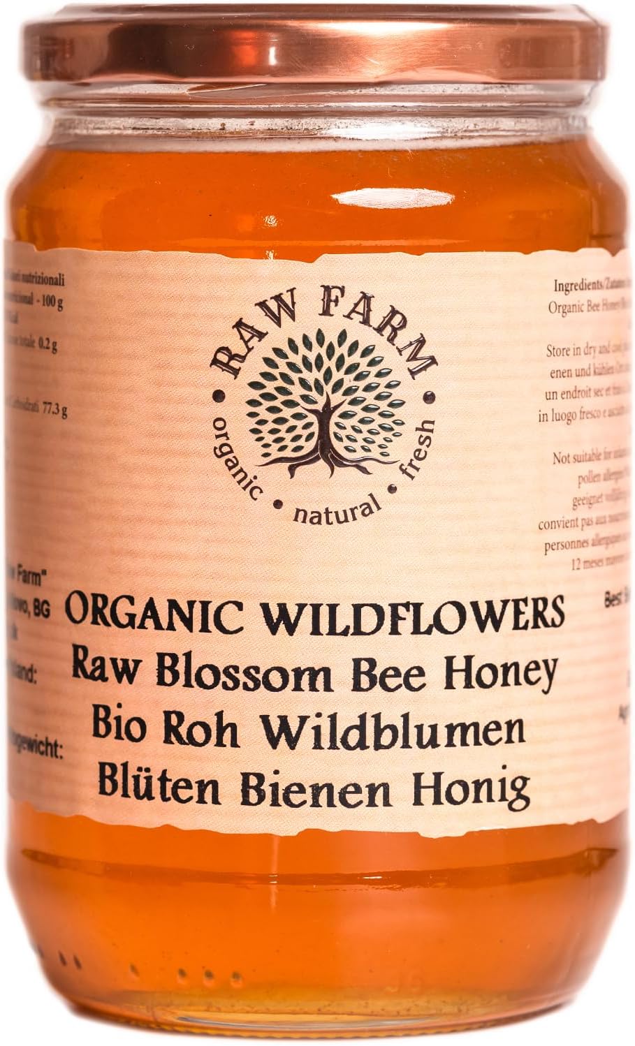 900 g Organic Raw Wildflowers Honey – Single Sourced, Pure and Natural, Directly from the RAW FARM Beekeepers (900, Wildflowers Honey)