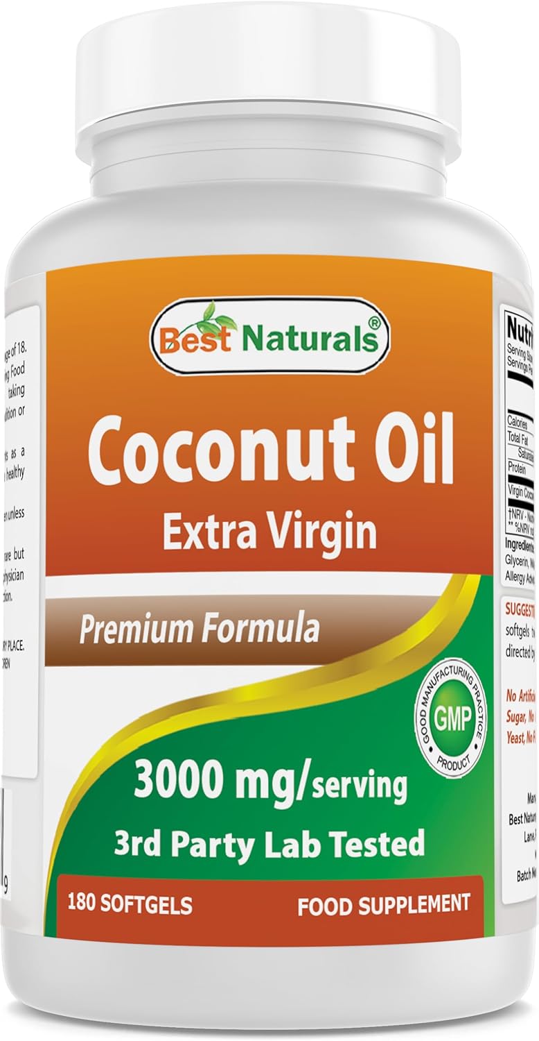 Best Naturals Extra Virgin Coconut Oil 1000 mg Softgel, 180 Count