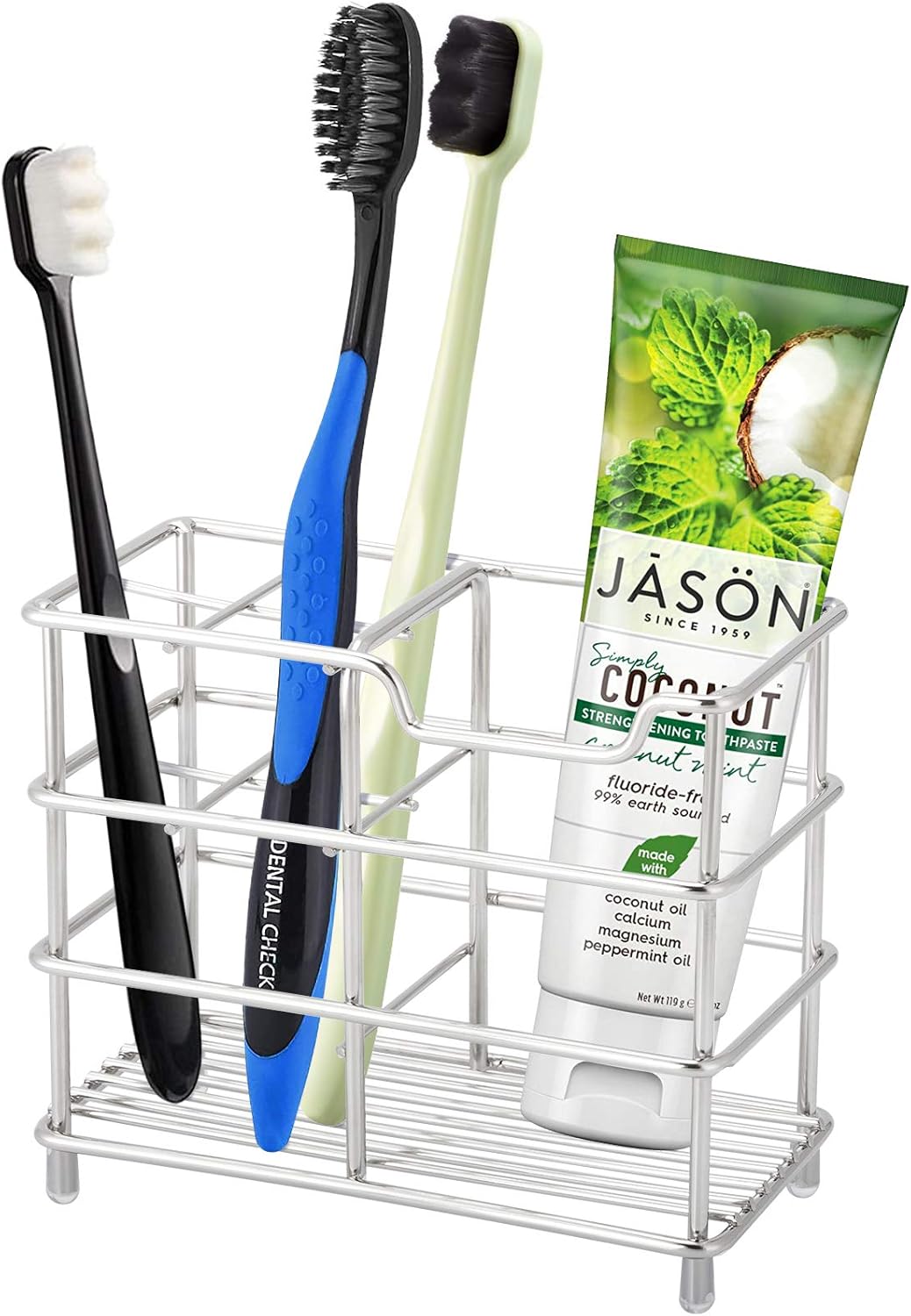 Urbanstrive 304 Stainless Steel Bathroom Toothbrush Holder Toothpaste Holder Stand Bathroom Accessories Organizer (Silver, Small)