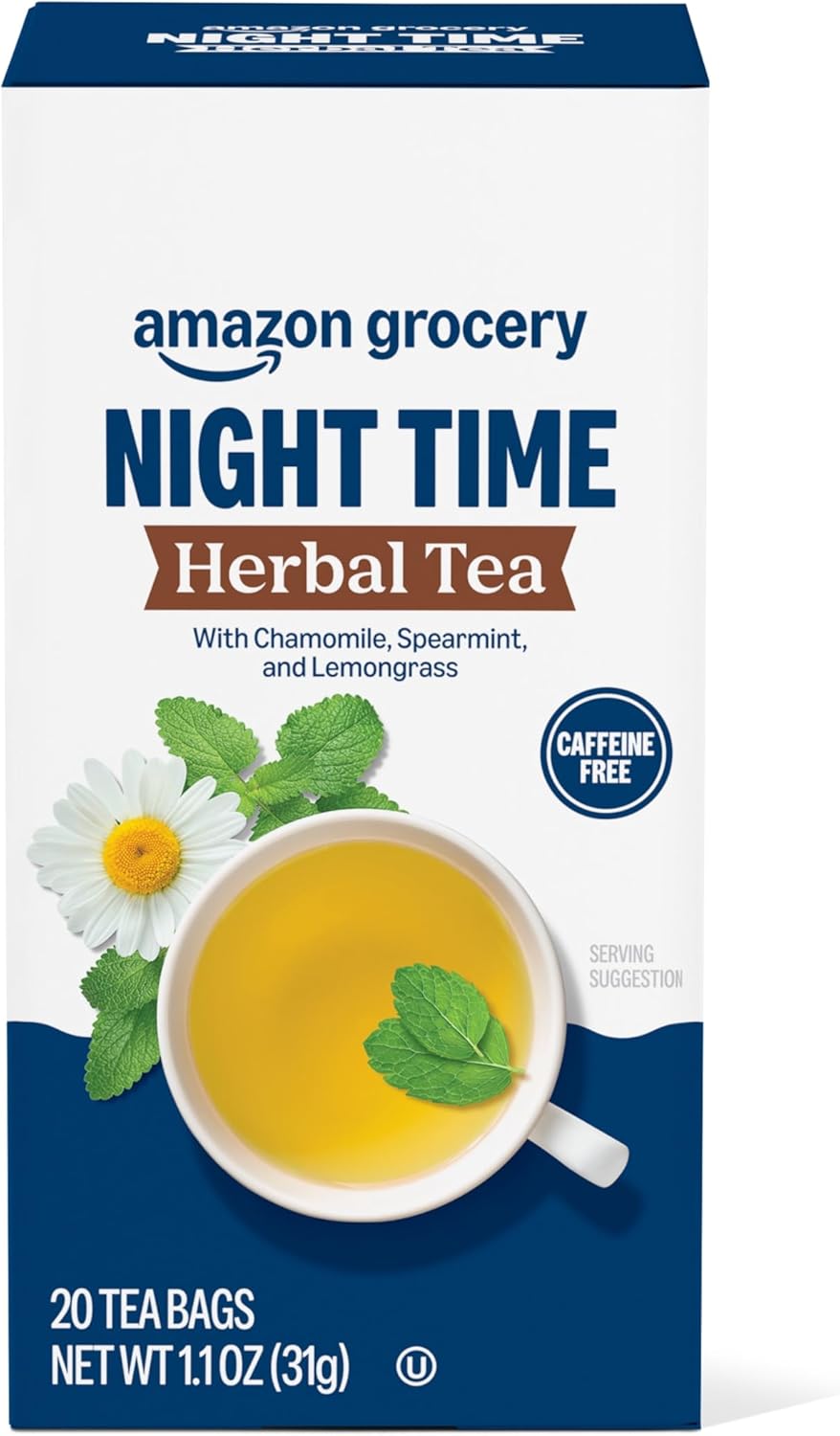 Amazon Grocery, Night Time Herbal Tea, Caffeine Free, 1.1 Oz, 20 Ct (Previously Happy Belly, Packaging May Vary)