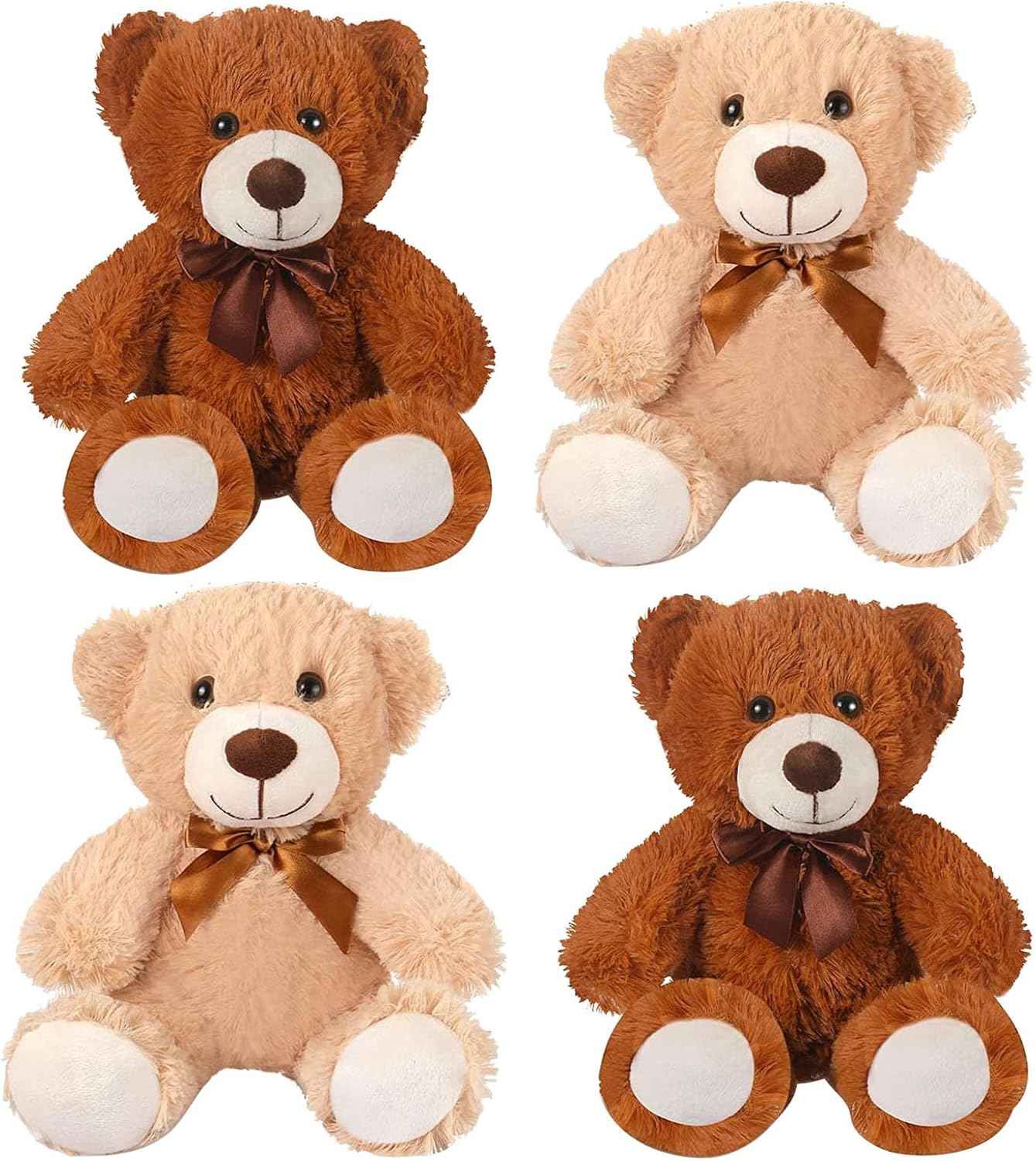 MSYU 4 Pack Soft Teddy Bears Bulk, 35 cm Teddy Bear Stuffed Animals with Bow, Cute Bear Plush Toys for Valentine's Day, Baby Shower, Birthday, Easter Gift, Christmas - Light Brown & Dark Brown