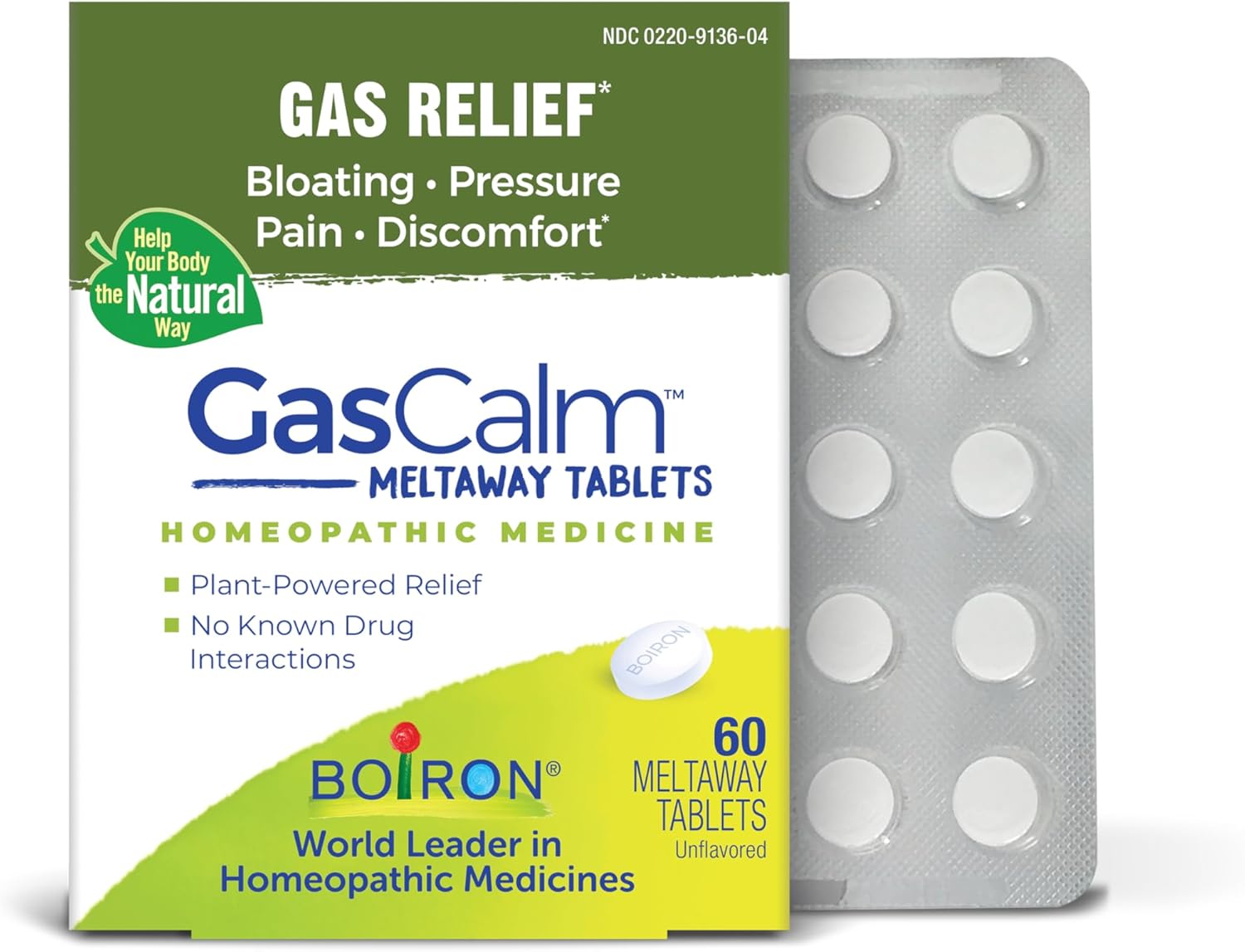 Boiron GasCalm Tablets for Relief from Gas Pressure, Abdominal Pain, Bloating, and Discomfort - 60 Count