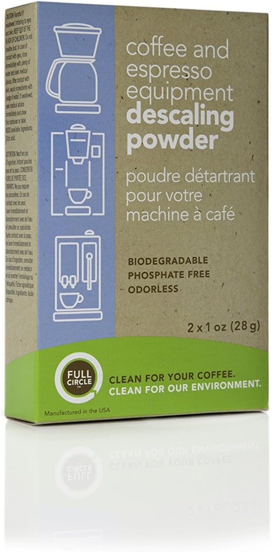 Urnex Full Circle Espresso Machine - 2 Single Use Packets - Descaling Powder Safe On Keurig Delonghi Nespresso Ninja Hamilton Beach Mr Coffee Braun