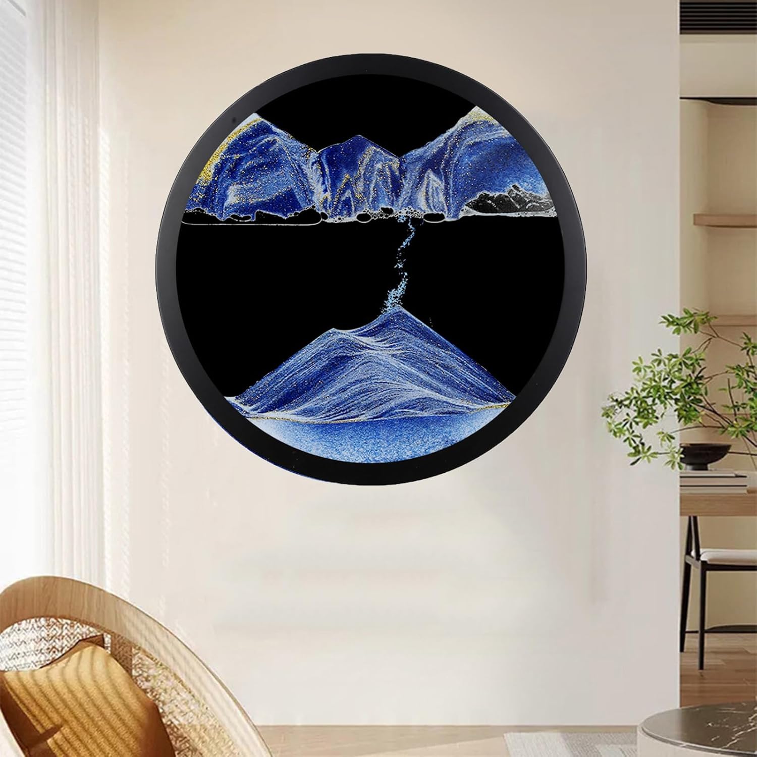 Sand Art Liquid Motion,360° Rotation Moving Sand Art,Wall Mounted Rotate Sculpture,Glass Crafts Solid Wood Frame Relaxing Wall Decor for Home Office Work Decor(Size:24in,Color:B)