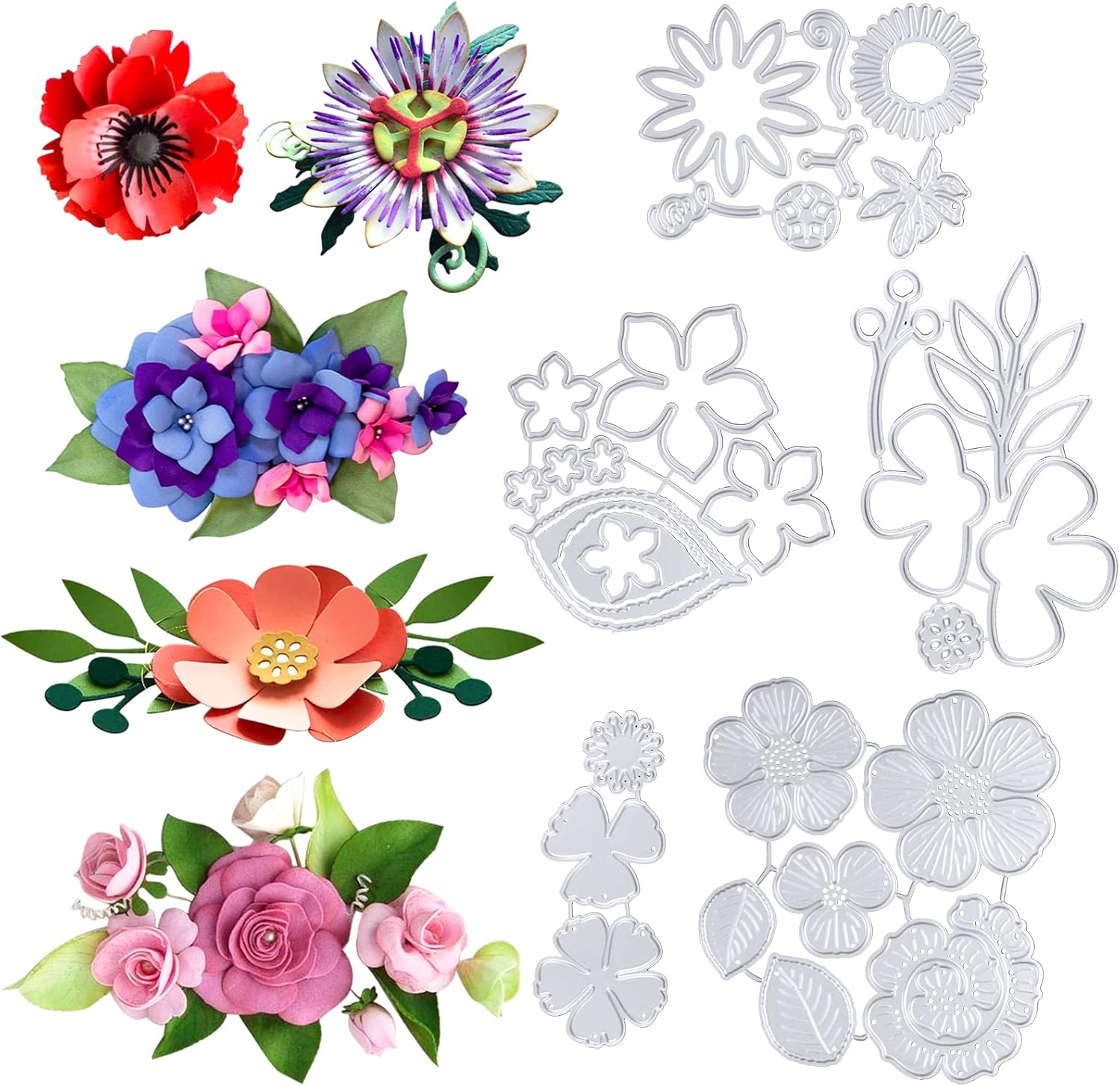 5 Sets Flower Cutting Dies for Card Making 3D Foam Flower Various Shaped Petals Leaves Metal Die Cuts for Christmas Card Paper Craft Scrapbooking Art Photo Album DIY