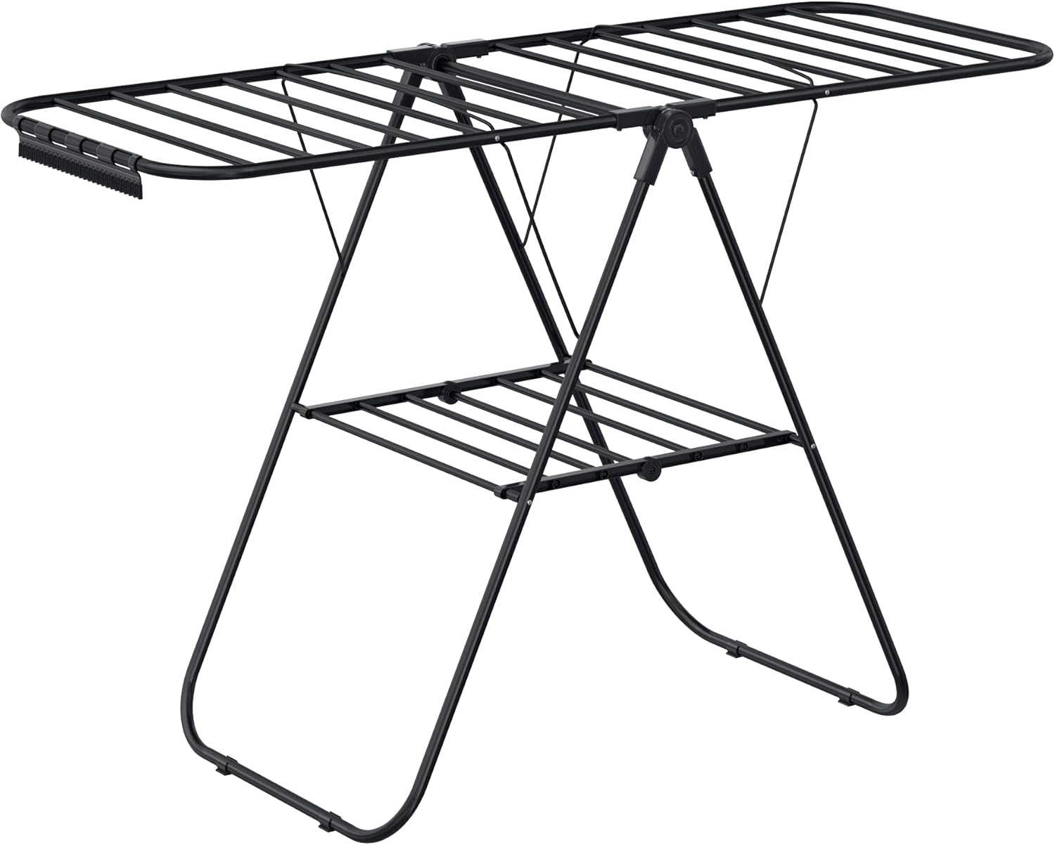 SONGMICS Clothes Drying Rack, with Sock Clips, Metal Laundry Rack, Foldable, Space-Saving, Free-Standing Airer, with Height-Adjustable Gullwings, Indoor Outdoor Use, Black ULLR052B01
