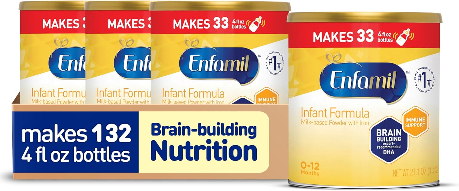 Enfamil Infant Formula, Milk-based Baby Formula with Iron, Omega-3 DHA & Choline, Powder Can, 21.1 Oz (Pack of 4)