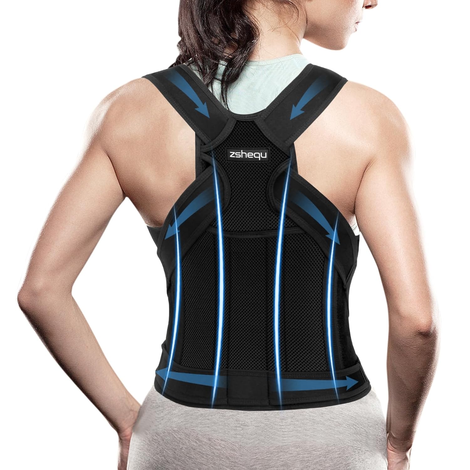Back Support Brace Posture Corrector: Adjustable Shoulder Neck Lumbar Belt Strap - Upper Lower Back Straightener Supports for Women and Men - Breathable Back Braces for Spine Scoliosis Hunch - M