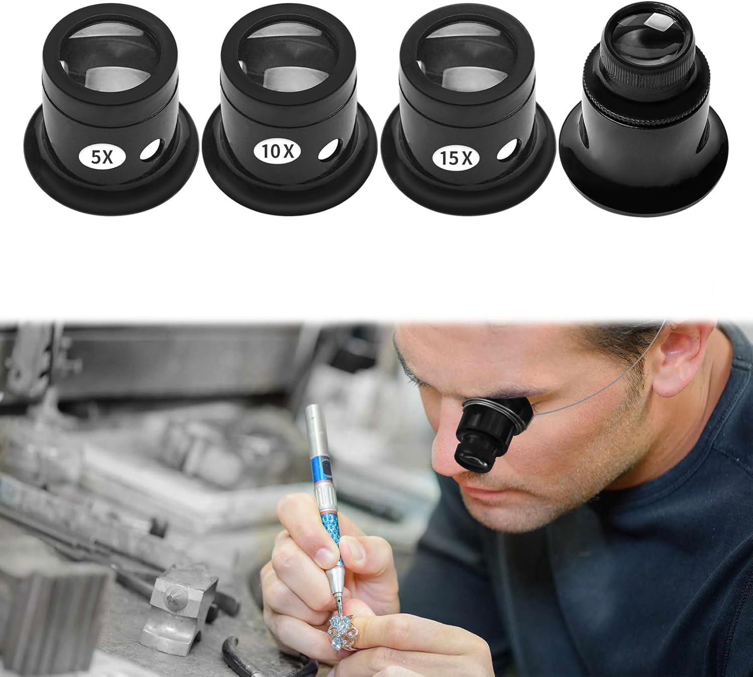 Jewellery Magnifying Glass,4PCS Jewelers Loupe,Professional Jewellers Magnifying Glass 5X 10X 15X 20X,Jewelers Magnifying Glass,Watch Jewelry Diamond Coin Gem by Jewellers Loupe.