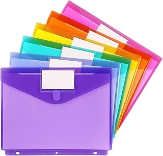 6 Pack 3 Ring Binder Pocket Clear Pouch, Letter Size, Snap Button Binder Folders Organizer with Label for School Supplies
