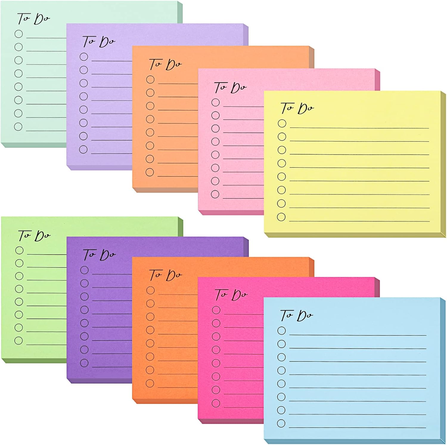 EOOUT 10 Pack Lined Sticky Notes, 3"x4", 500 Sheets, to Do List Notepad, Sticky Notes with Lines, to Do List Planner, Square Sticky Notes for Office, Meeting, School, Home