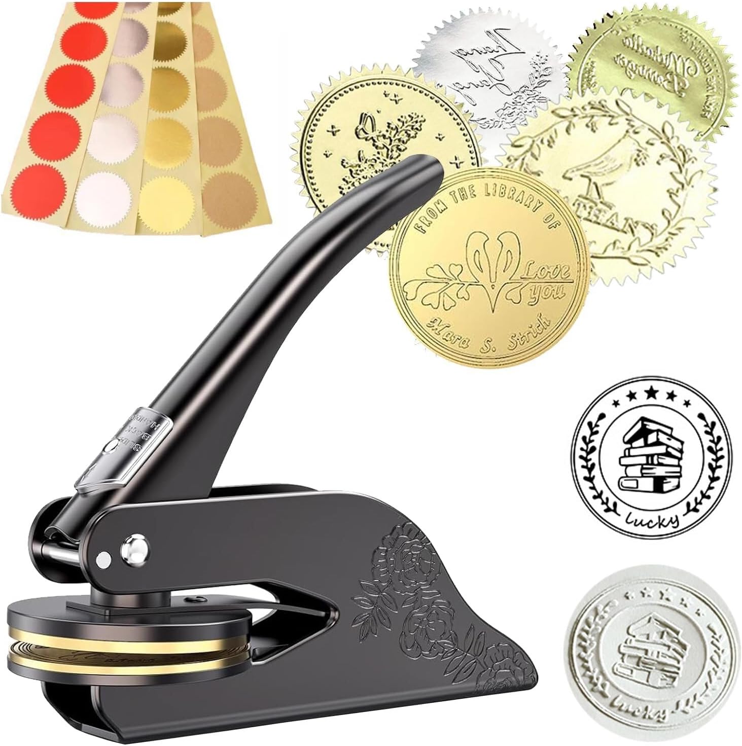 LZXSXZ Custom Logo Embosser Seal Stamp, Personalized Book Embosser for Libraries, Your Own Text or Logo Design for Books Business Cards, Wedding Invitations