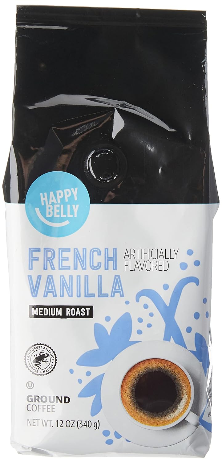 Amazon Brand - Happy Belly French Vanilla Flavored Ground Coffee, Medium Roast, 12 ounce (Pack of 1)