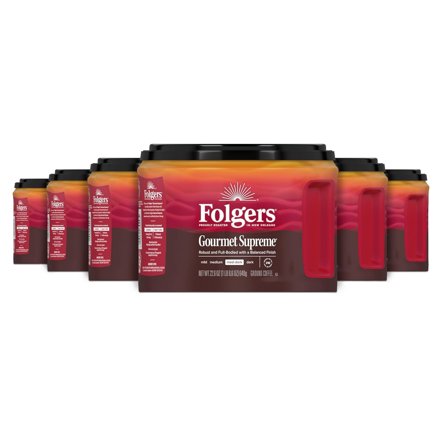 Folgers Gourmet Supreme Medium Dark Roast Ground Coffee, 22.6 Ounces (Pack of 6)