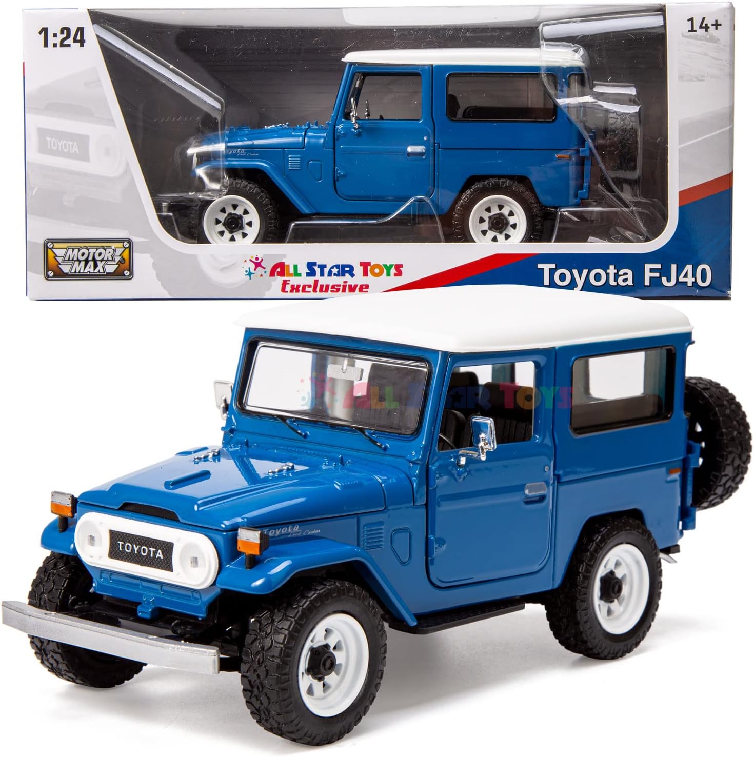 All Star Toys Exclusive Toyota Land Cruiser FJ40 Royal Blue with Custom Off-Road Wheels 1/24 Diecast Model by Motormax 79323 FJ Cruiser J40