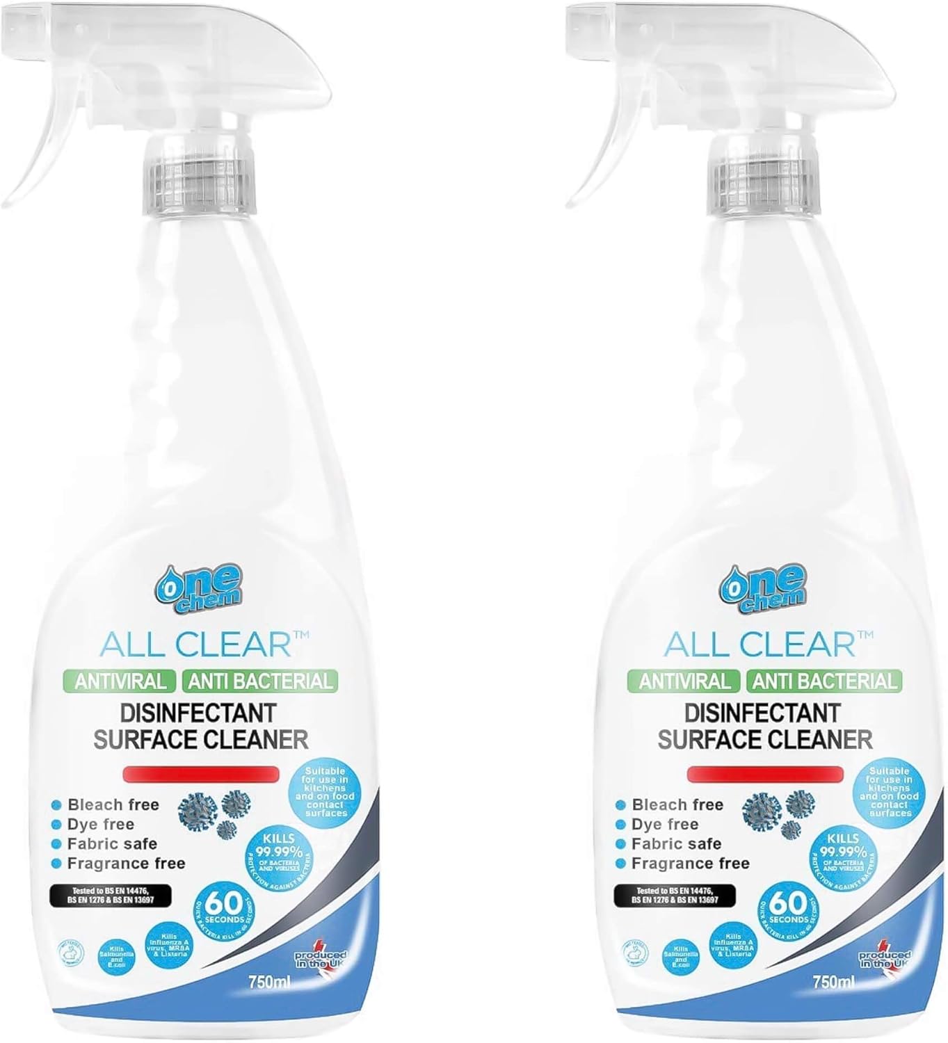One Chem All Clear Surface Cleaner 2 x 750ml trigger spray bottle