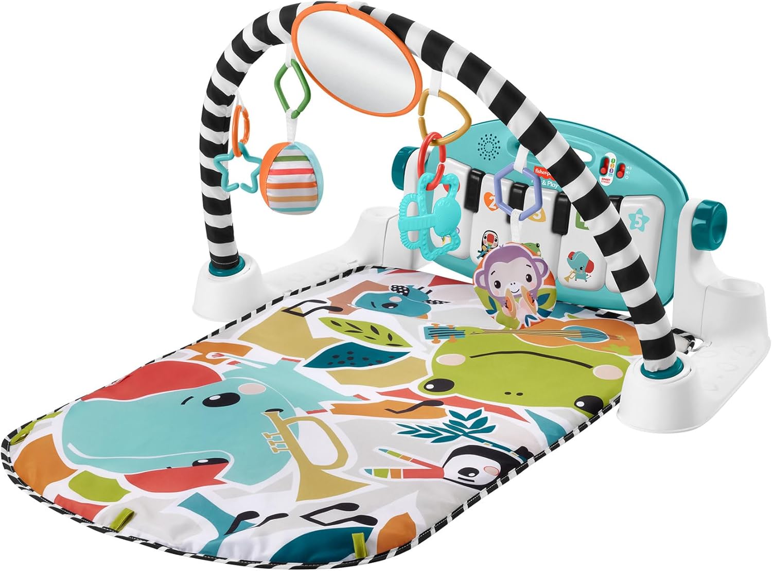 Fisher-Price Baby Activity Mat Glow and Grow Kick & Play Piano Gym, Portable Musical Toy with Smart Stages Learning, Ages 0+ Months, Blue, Queens English Version, HWY58