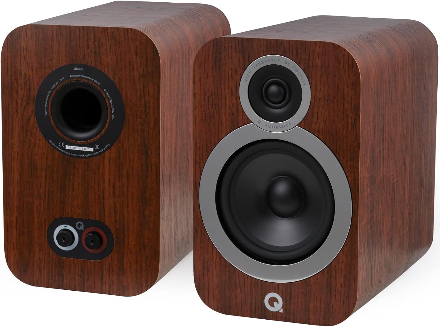 Q ACOUSTICS 3030i Bookshelf Speakers Pair English Walnut - Featuring 2-way Reflex Enclosure Type, 165mm (6.5") Bass Driver, and 22mm (0.9") Tweeter - Stereo Speakers Hifi/Passive Speakers