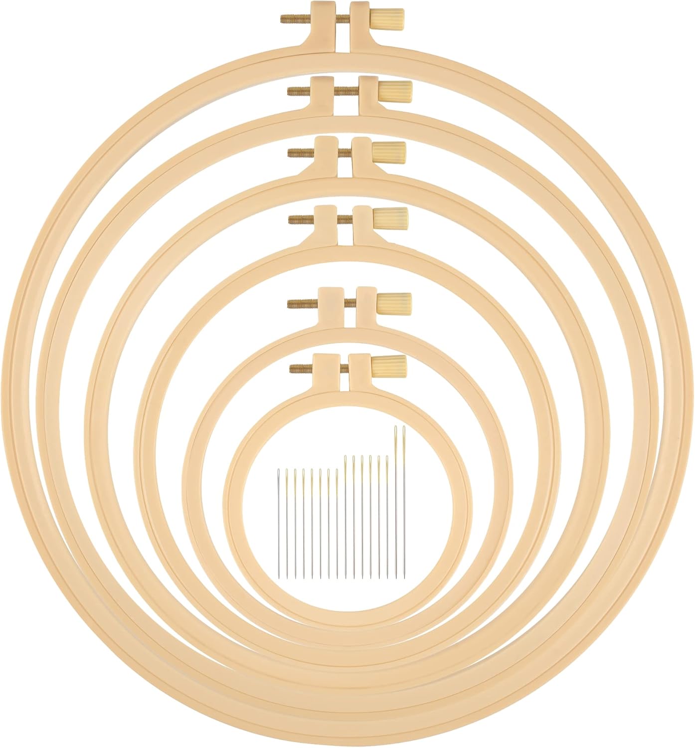 6 Pcs Embroidery Hoop 6 Size, Round Plastic Cross Stitch Hoop with 16 Needles (3.6In to 10.7 in), Small Embroidery Hoop, Cross Stitch Hoops and Frames, Suitable for Embroidery, Craft Sewing