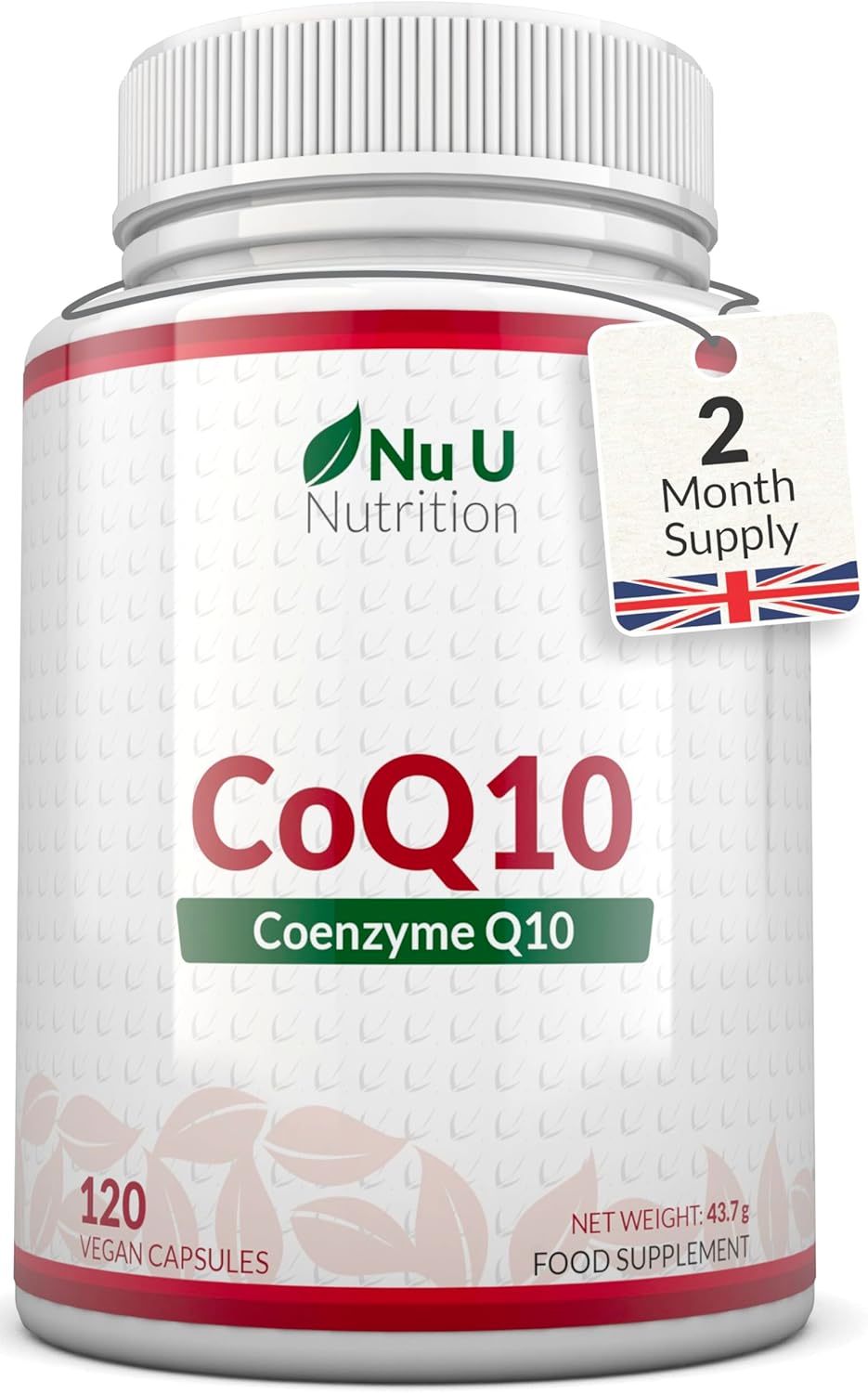 Nu U Nutrition - CoQ10 200mg - 120 Vegan Capsules - 2 Month Supply - 100mg per Capsule - 100% Pure & Naturally Fermented Coenzyme Q10 Ubiquinone Supplement not Ubiquinol