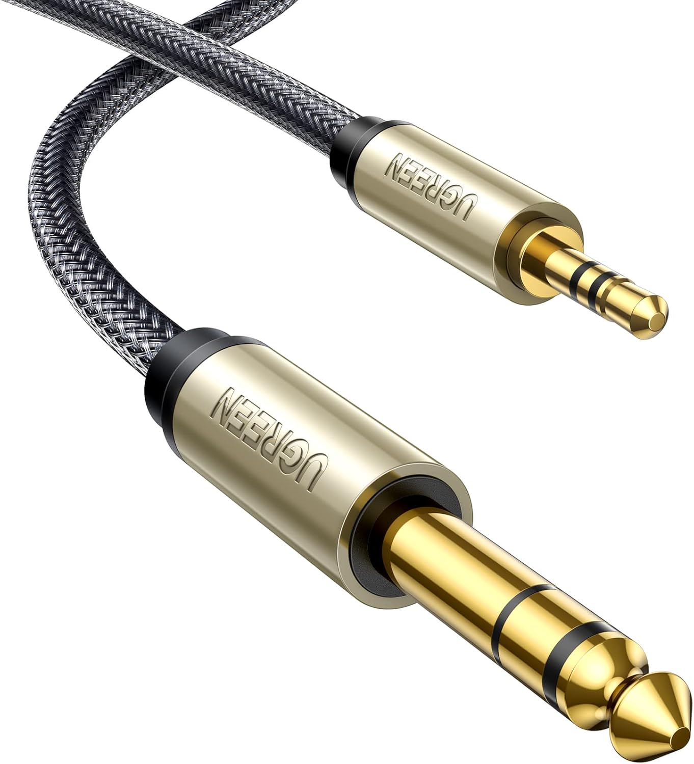 UGREEN 1/8 to 1/4 Stereo Cable 3.5mm TRS to 6.35mm Audio Cable Guitar to Aux Male Cord with Zinc Alloy Housing and Nylon Braid for Guitar, Laptop, Home Theater Devices, Speaker and Amplifiers 16FT