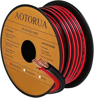 50FT 18/2 Gauge Red Black Cable Hookup Electrical Wire, 18AWG 2 Conductor 2 Color Flexible Parallel Zip Wire LED Strips Extension Cord 12V/24V DC Cable for LED Ribbon Lamp Tape Lighting
